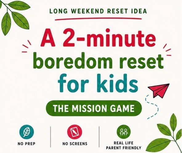 A handy 2-min game to reduce parental fatigue and dial up the laughter and connection! No prep, too easy. It&rsquo;s also great for car rides if you focus on &lsquo;make someone laugh&rsquo; style missions. Happy long weekending 🌿