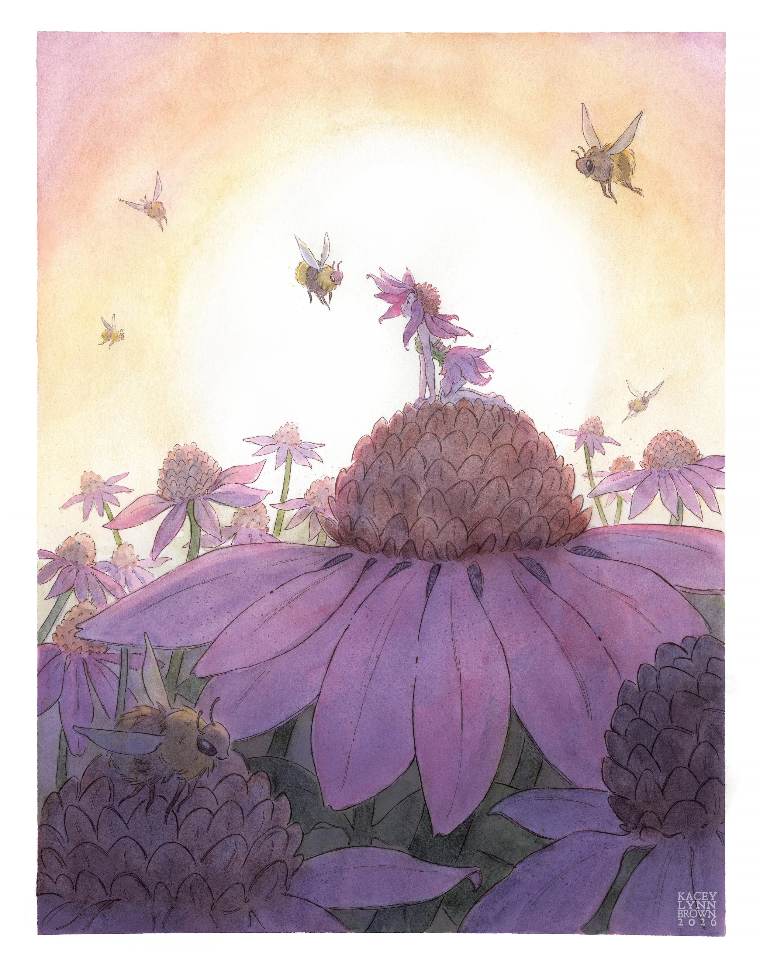 Let's Bee Friends - Ink, Watercolor, Digital