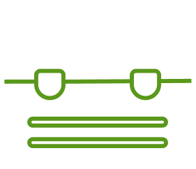 Black briefcase icon with green outline and design elements on a transparent background.