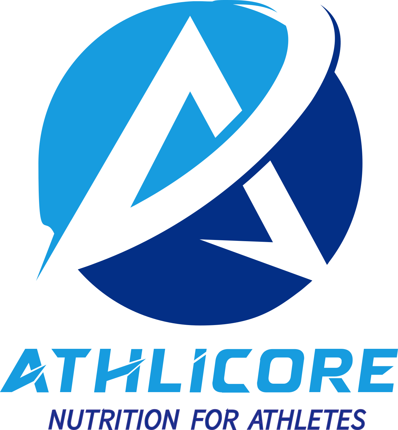 Logo of Athleticore with a stylized blue and black geometric design and the text 'ATHLETICORE' and 'NUTRITION FOR ATHLETES' underneath.