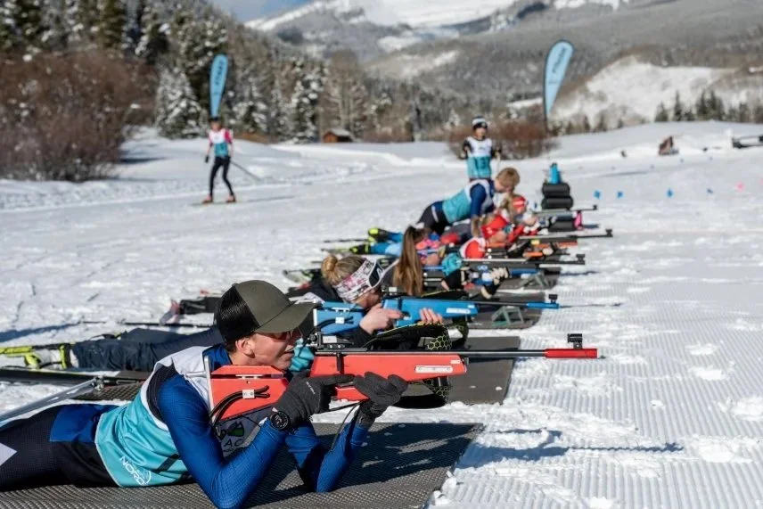 community series racers compete in a biathlon challenge with laser rifles