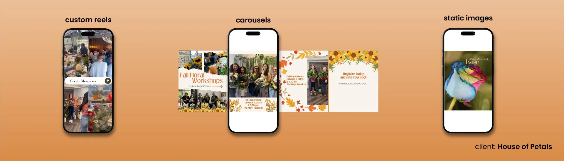 custom reels, carousels, and static images.