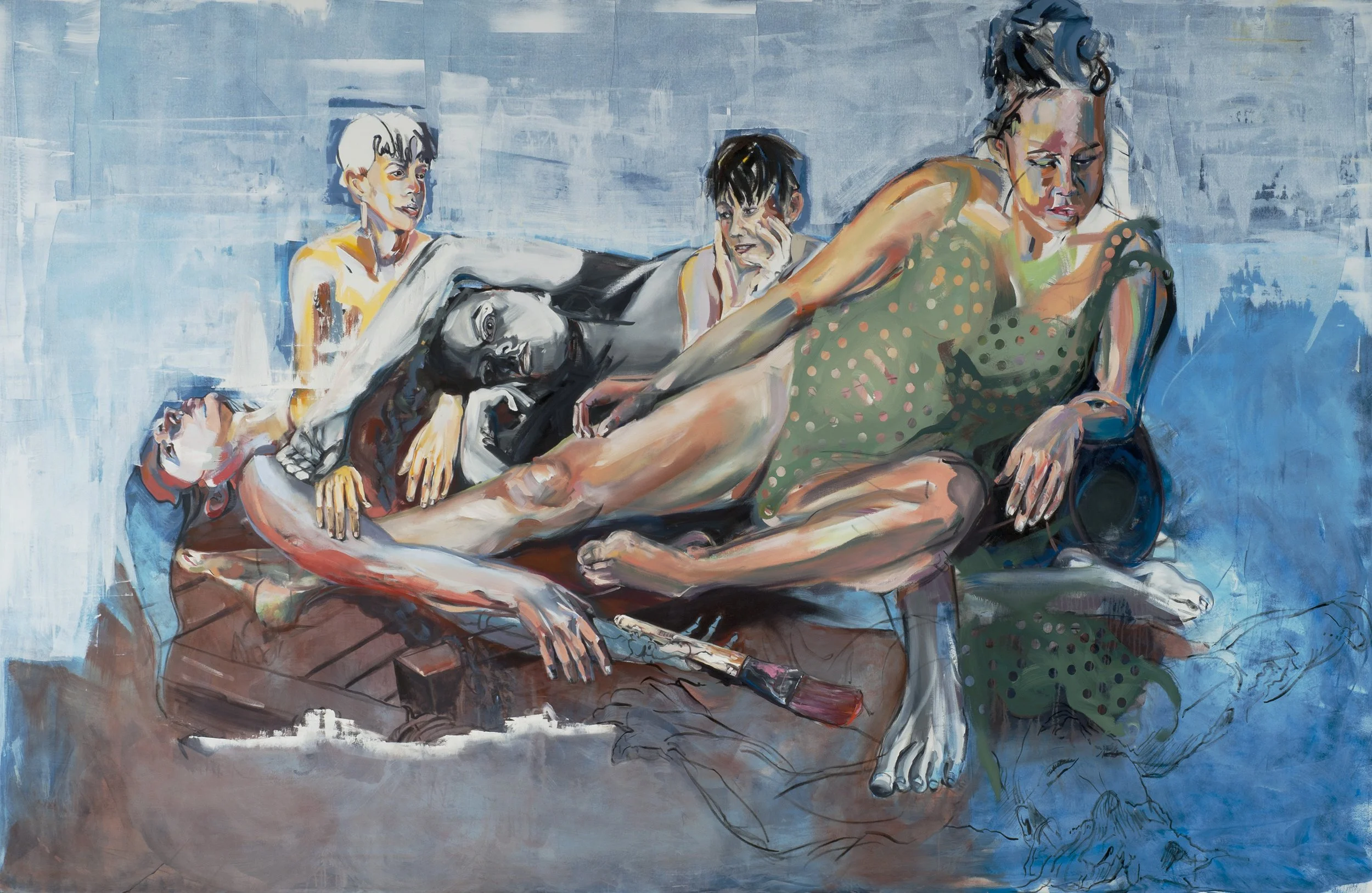 The Raft Revisited (2020–2023), acrylic and oil on canvas, 84 × 144 × 2 in