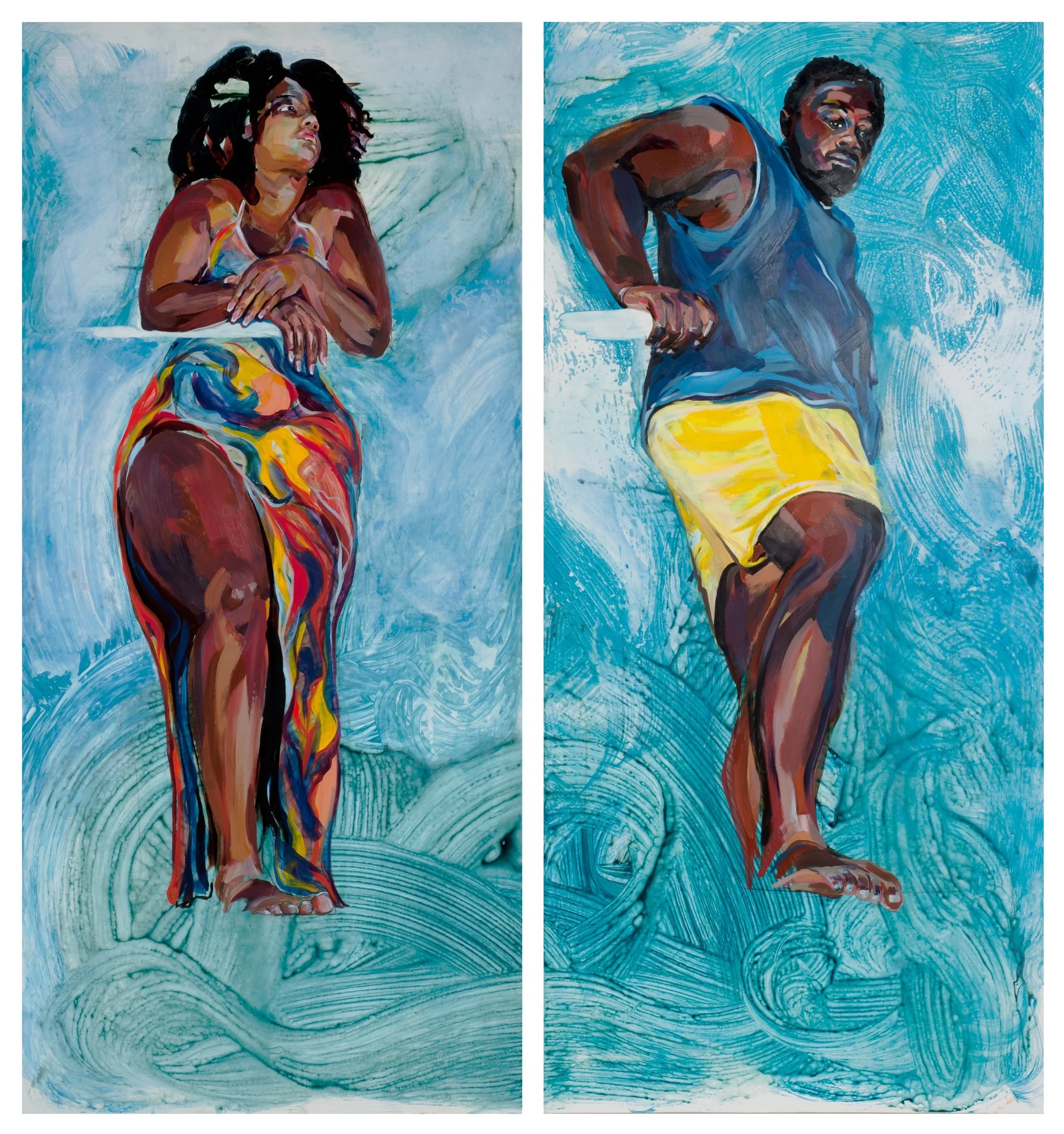 Nigel and Mike, 2024, acrylic on wood panel, 94 x 44 x 2 in