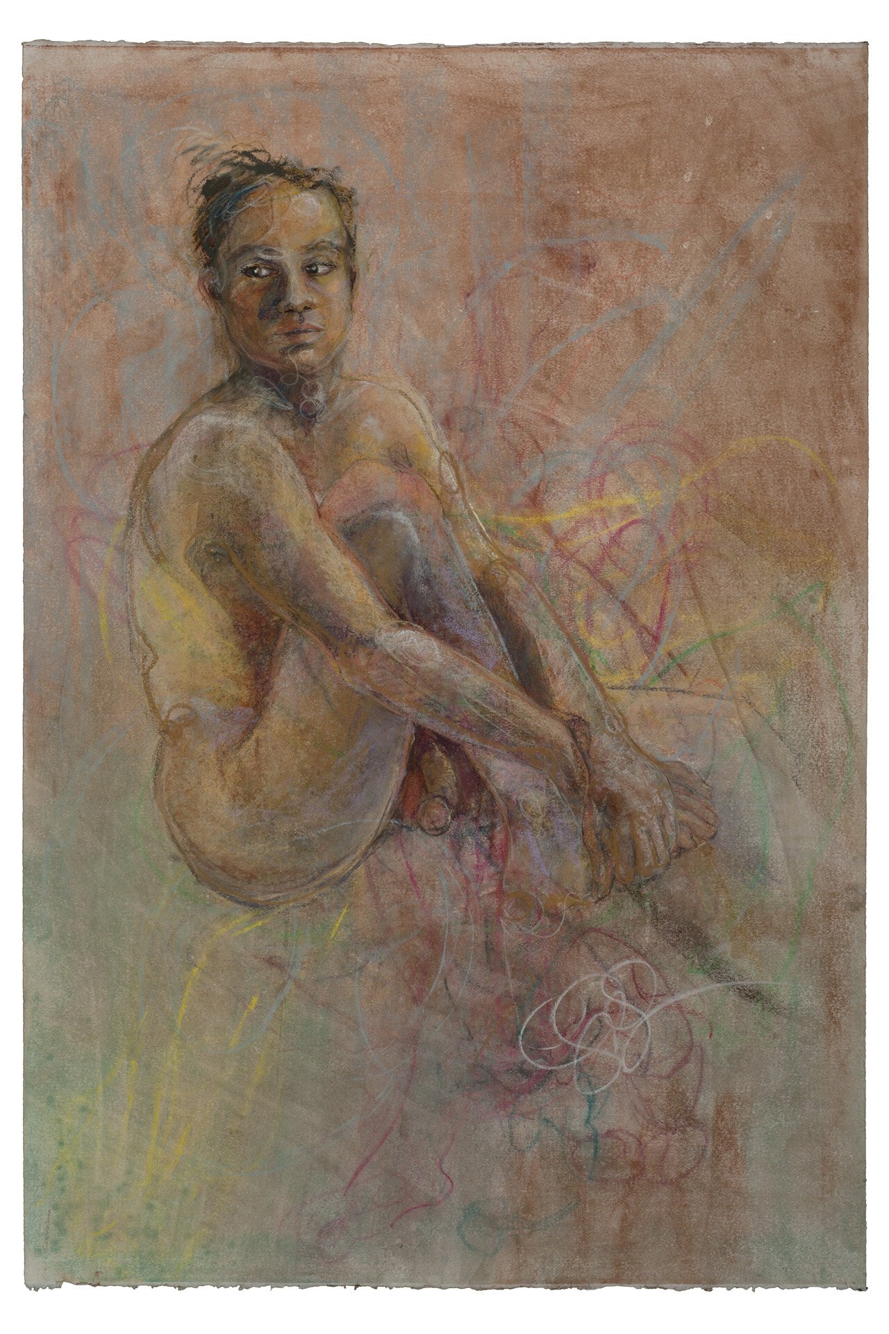 Seven-And-A-Half-Heads Tall, 2019, pastels on Rives BFK paper, 30 x 44 in.