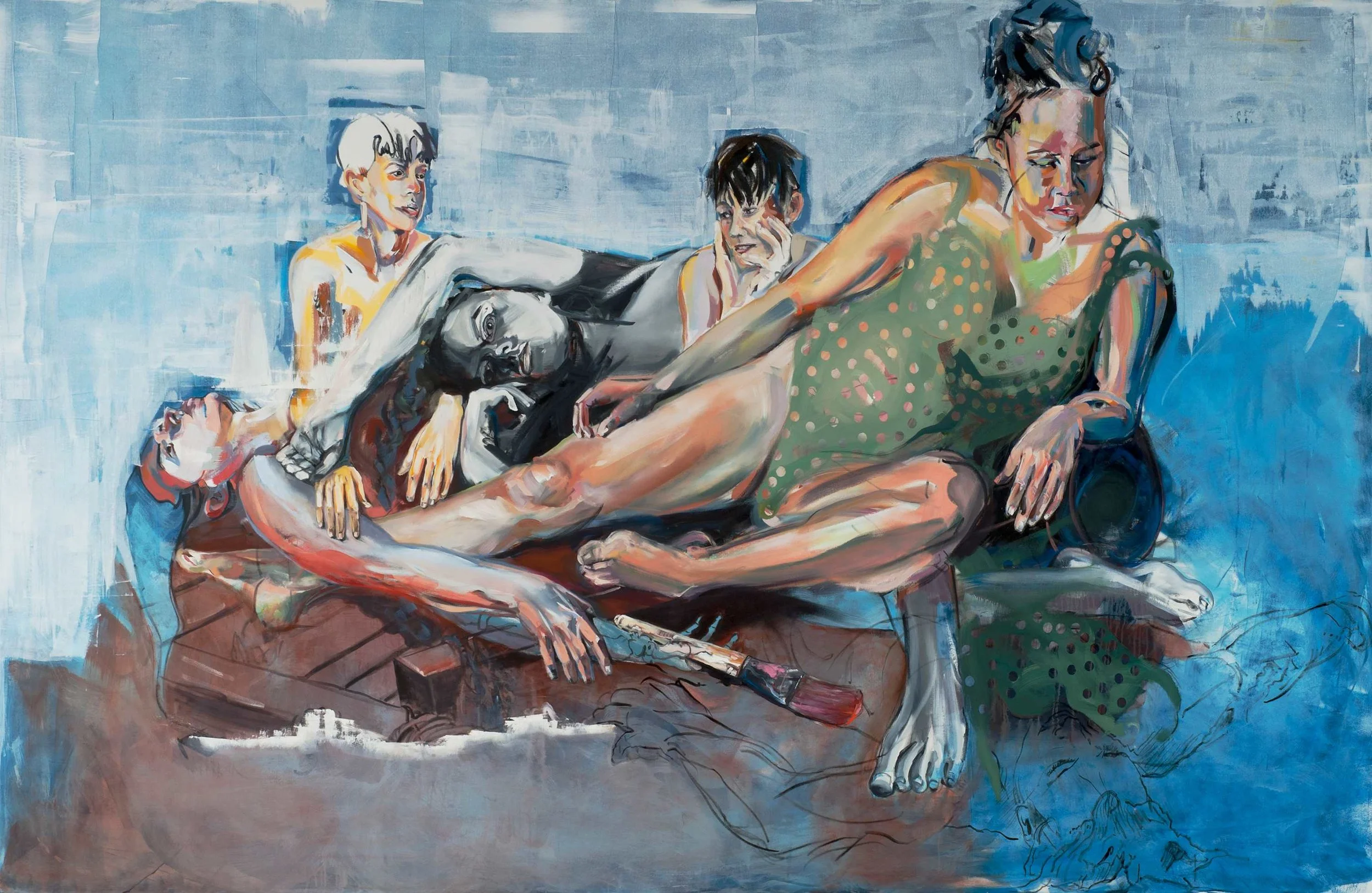 The Raft Revisted, 2020-2023, acrylic and oil on canvas, 84 x 144 x 2 in