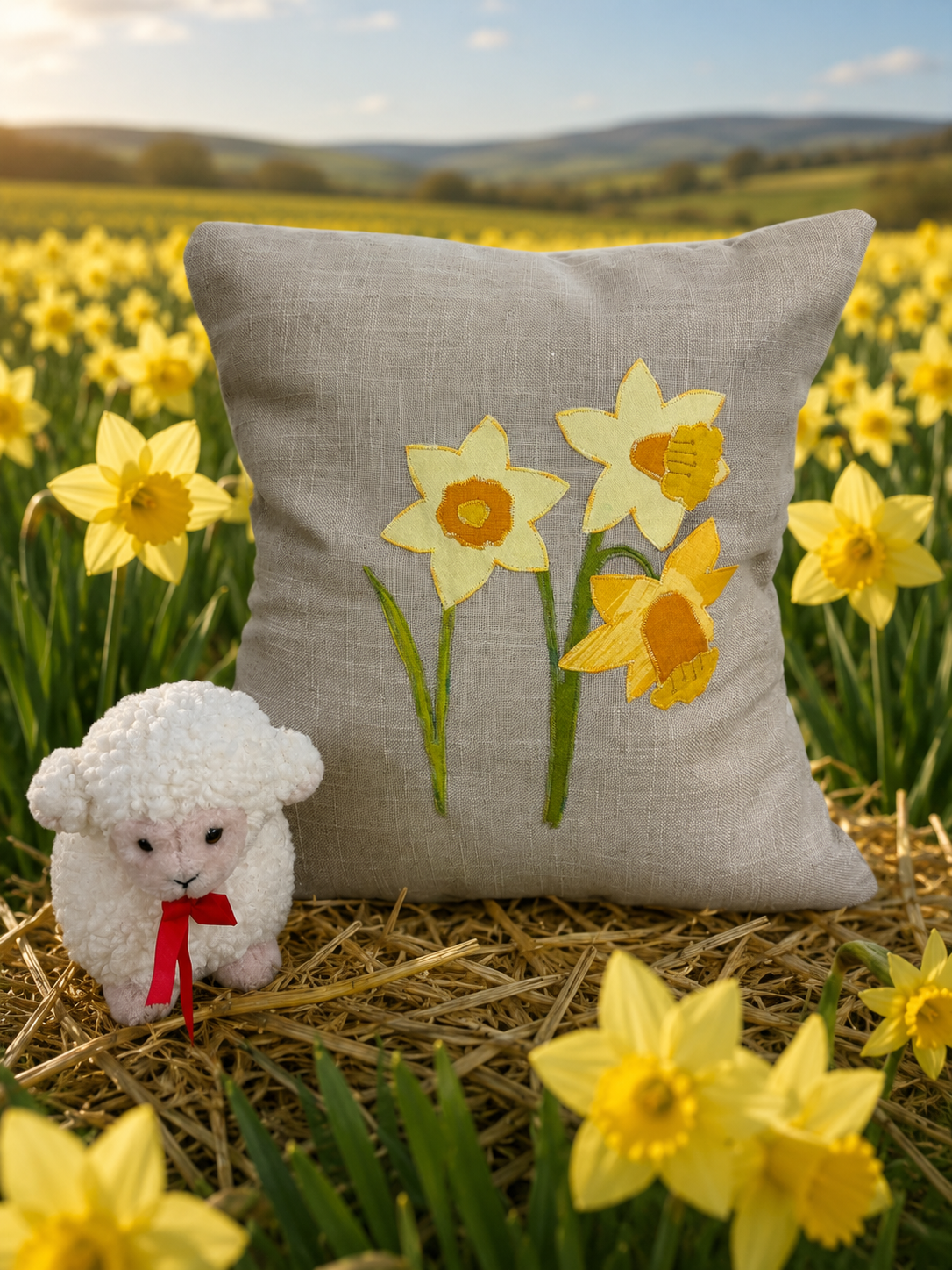 daff cushion in field of daffs.png