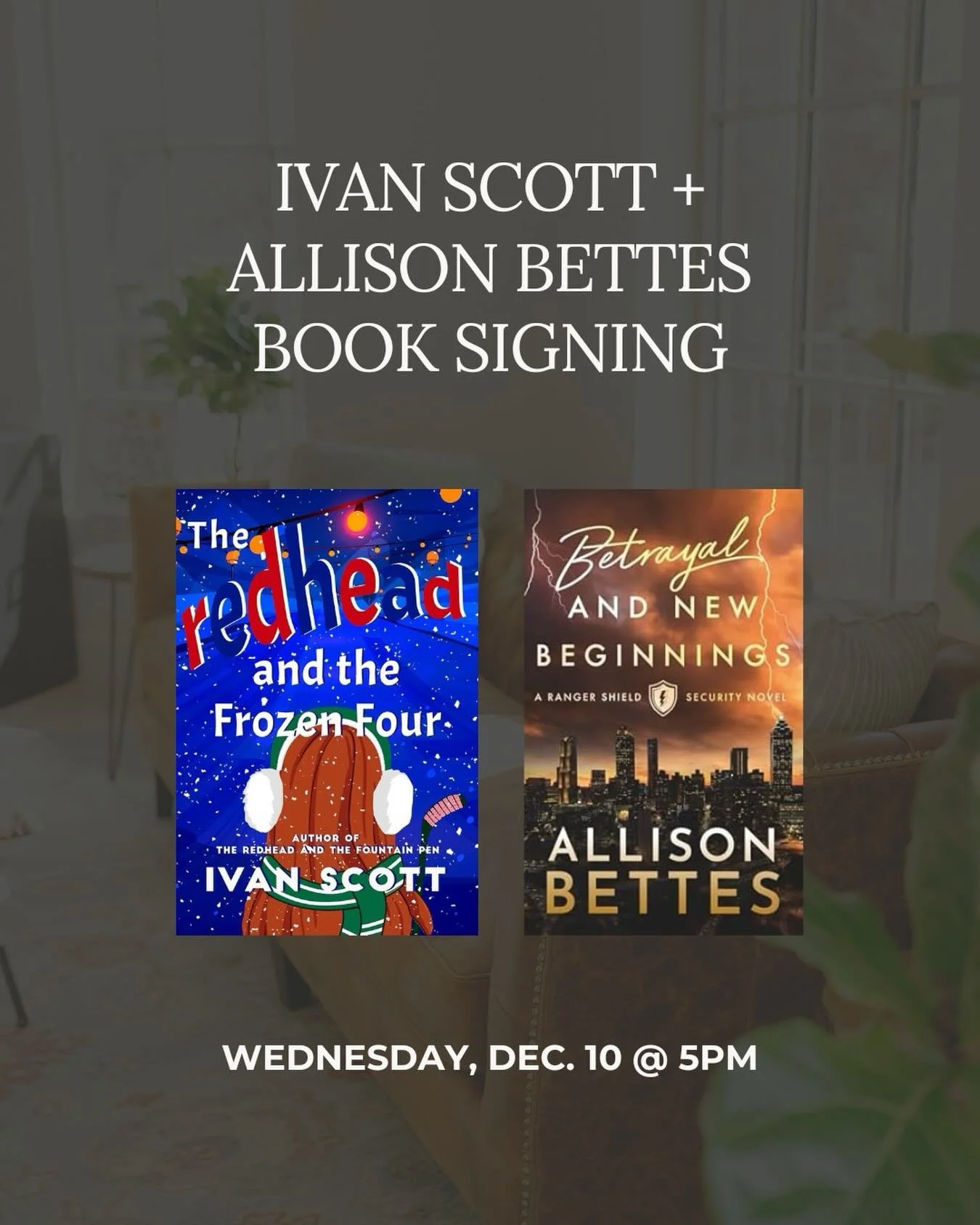 Romance readers, this one&rsquo;s for you! 💕📚

Join authors Ivan Scott and Allison Bettes at Poe &amp; Co. this Wednesday for a cozy night of book signing, great conversation, and a little midweek fun.

Ivan will be signing &ldquo;The Redhead and t