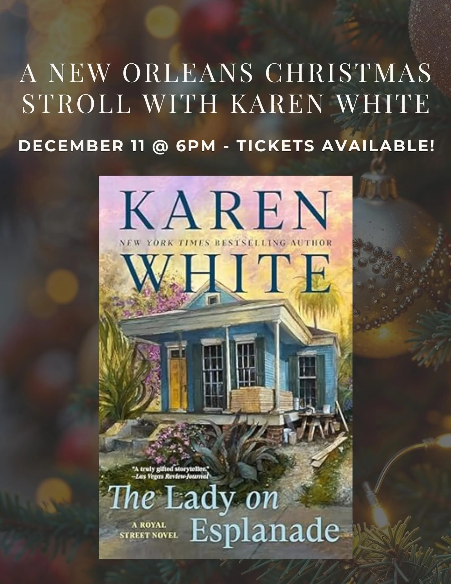 @karenwhitewrite fans &mdash; exciting news! Karen will be joining us this Thursday for A New Orleans Christmas Stroll &mdash; a cheerful evening filled with bites, wine, and a touch of New Orleans mystery while we celebrate her new novel The Lady on