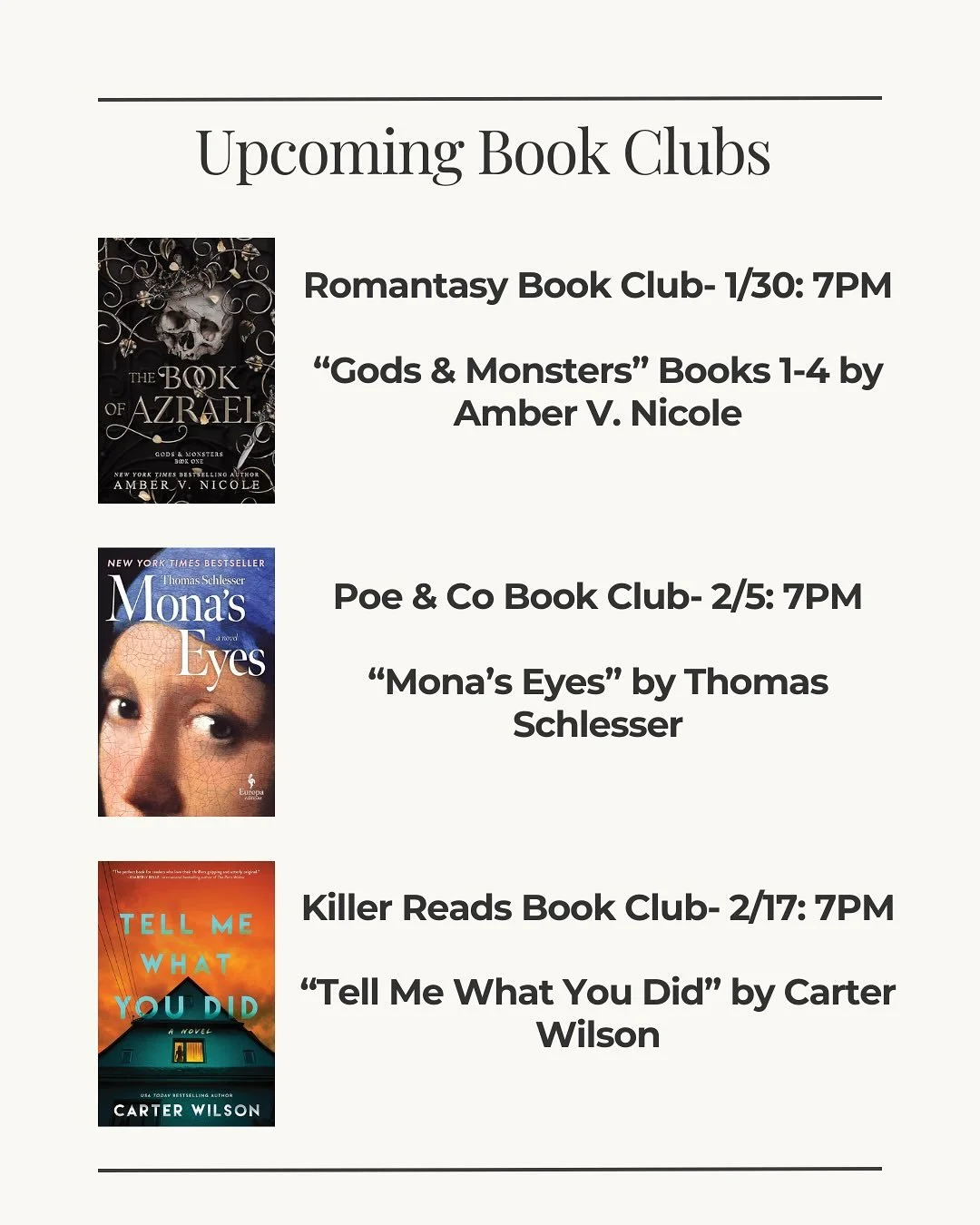 This is your sign to finally join a book club 📖✨ 

Great picks and even better chats. Check out our upcoming book clubs and claim your spot!

#poeandcompanybookstore #miltonga #crabapplega #smallbusinesslove #bookclub