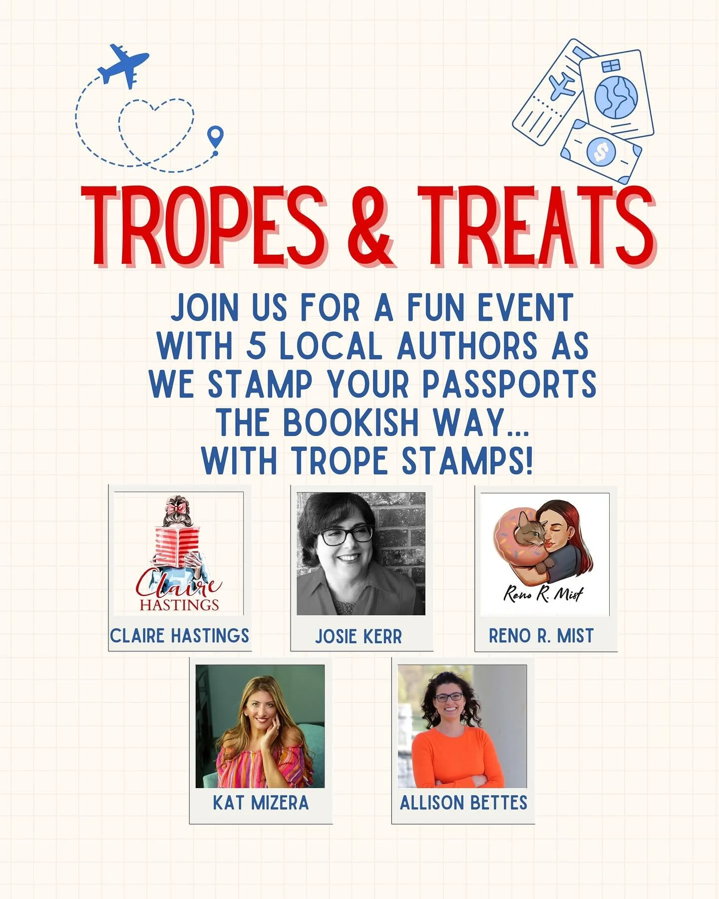 💘 Romance Panel at Poe &amp; Company 💘

Join us for Tropes &amp; Treats, featuring five local romance authors: Allison Bettes, Claire Hastings, Josie Kerr, Reno R. Mist &amp; Kat Mizera! 

Books by all authors will be available for purchase at the 