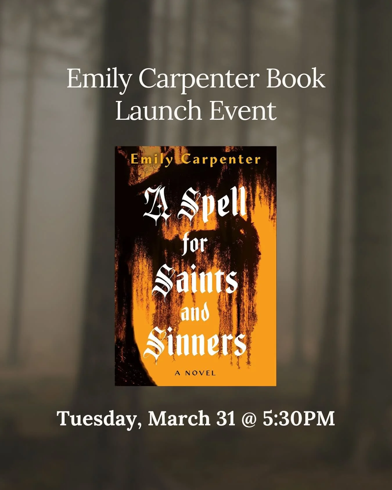 Join us at Poe &amp; Company as we celebrate local author @emily.d.c and the launch of her newest novel, &ldquo;A Spell for Saints and Sinners&rdquo;! 📚✨

Emily will be in conversation with author Kimberly Belle to discuss the inspiration behind the