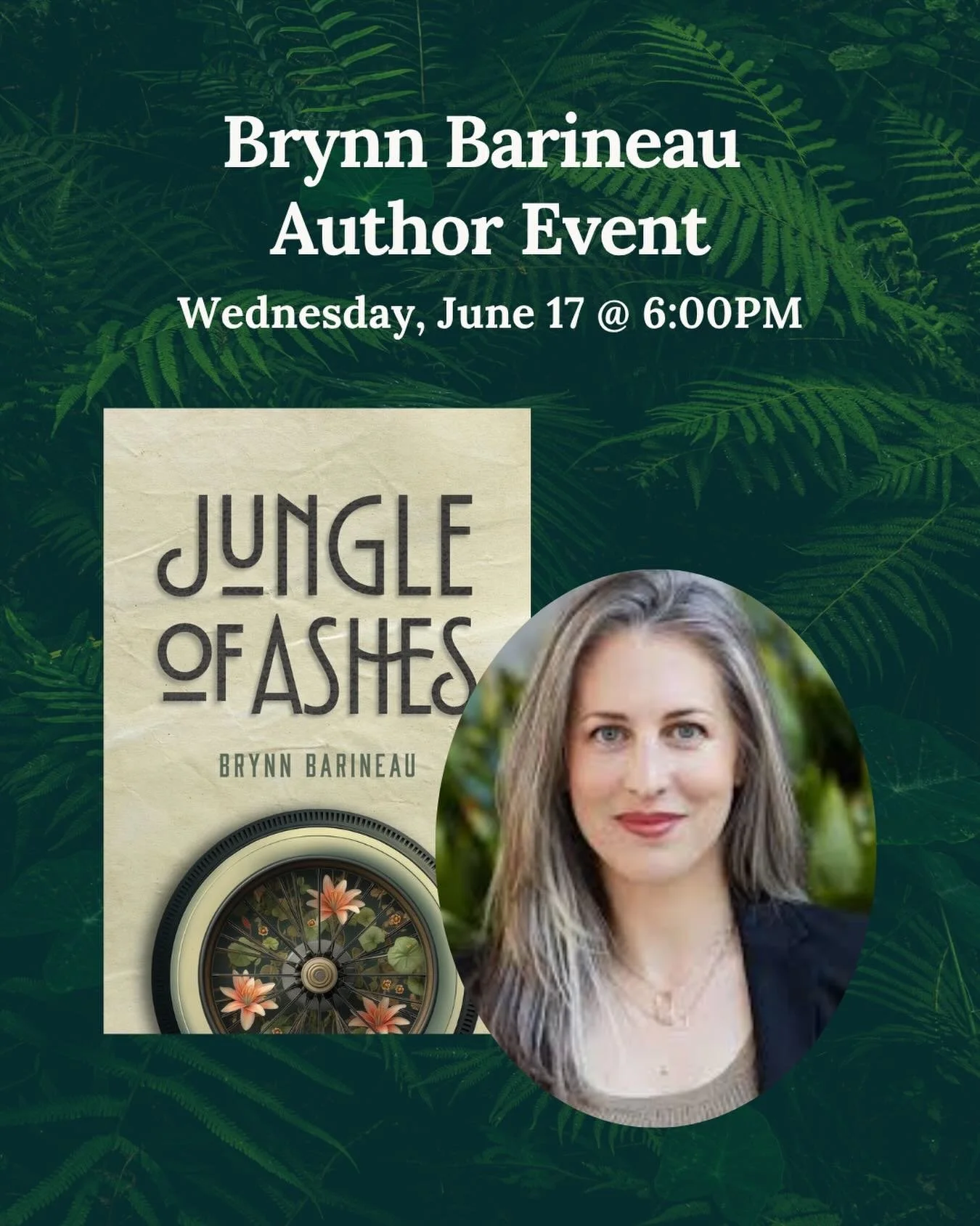 Mark your calendars for June 17 at 6PM! 🎉 We&rsquo;re excited to welcome Brynn Barineau to celebrate the release of Jungle of Ashes in conversation with fellow author Kimberly Brock.

The two authors will dive into the creative process, the stories 