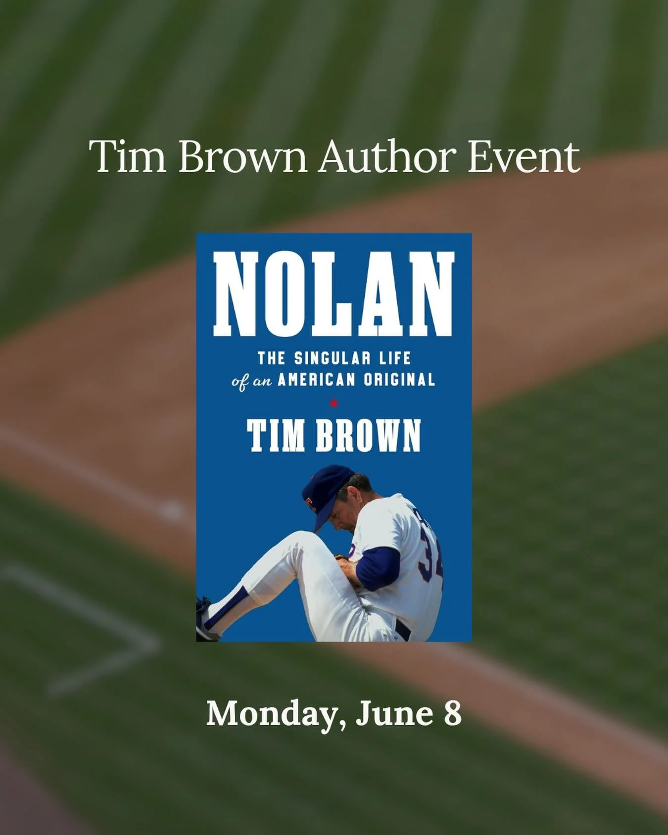 An evening of baseball stories, legendary moments, and fascinating history awaits ⚾️📚

Join author Tim Brown on June 8 at 6:30PM as he discusses &ldquo;Nolan: The Singular Life of an American Original&rdquo; &mdash; a captivating look into the life 