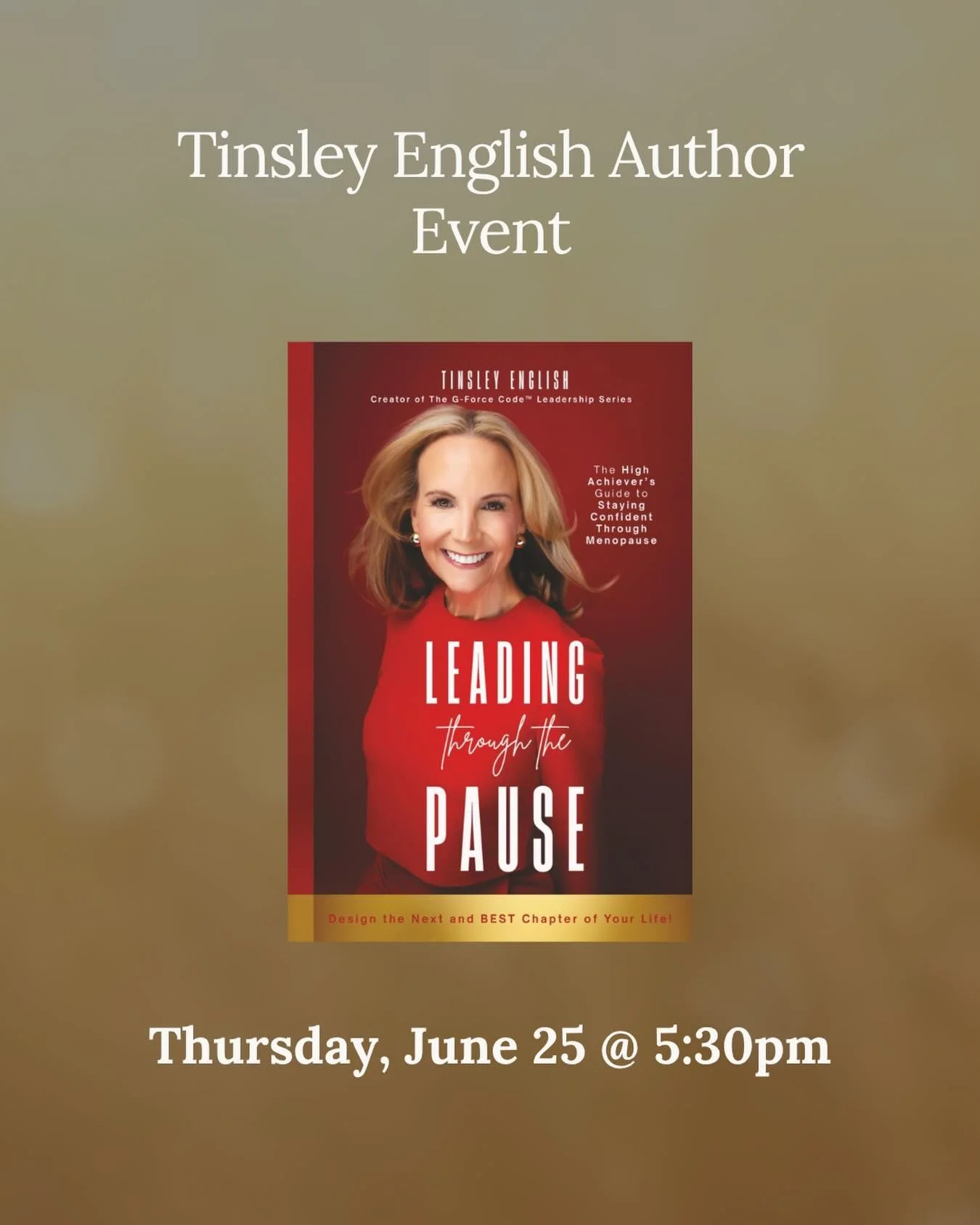 A thoughtful conversation on leadership, growth, and navigating life&rsquo;s unexpected pauses. ✨

On June 25 at 5:30 PM, author Tinsley English visits Poe &amp; Company Bookstore to discuss her book, &ldquo;Leading Through the Pause&rdquo;. Hear the