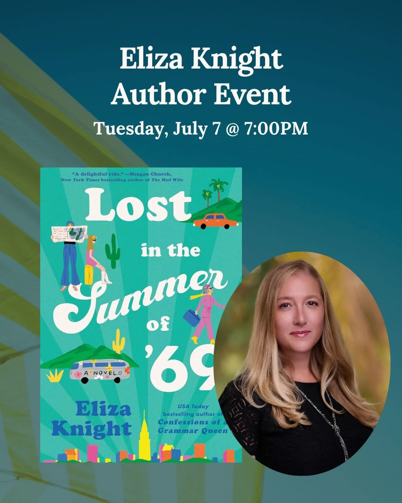 Step back into the summer of 1969 with bestselling author Eliza Knight 🌼✨

Join us on July 7 at 7 PM as Eliza discusses her captivating new novel, &ldquo;Lost in the Summer of &lsquo;69&rdquo;!

📚 Tickets available through the link in bio.

#poeand