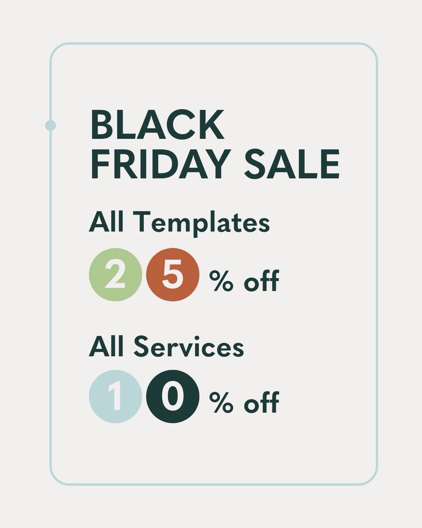 Black Friday is here at Station Seven.

From today through Monday, December 1 at midnight PST, you can take 25% off all templates (automatically applied at checkout) and 10% off any of our web design services.

To claim the service discount, inquire 
