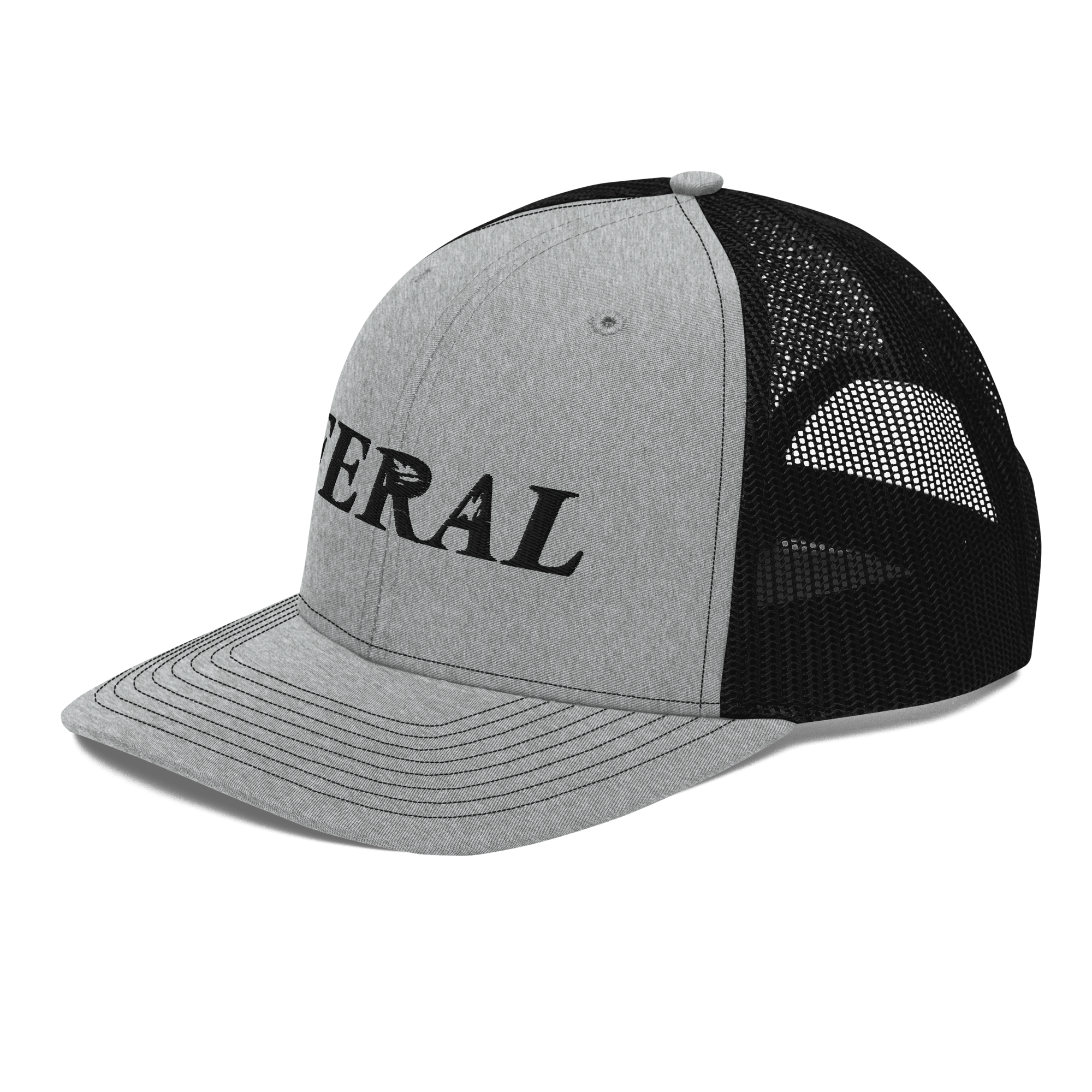 Grey and black hat with feral design