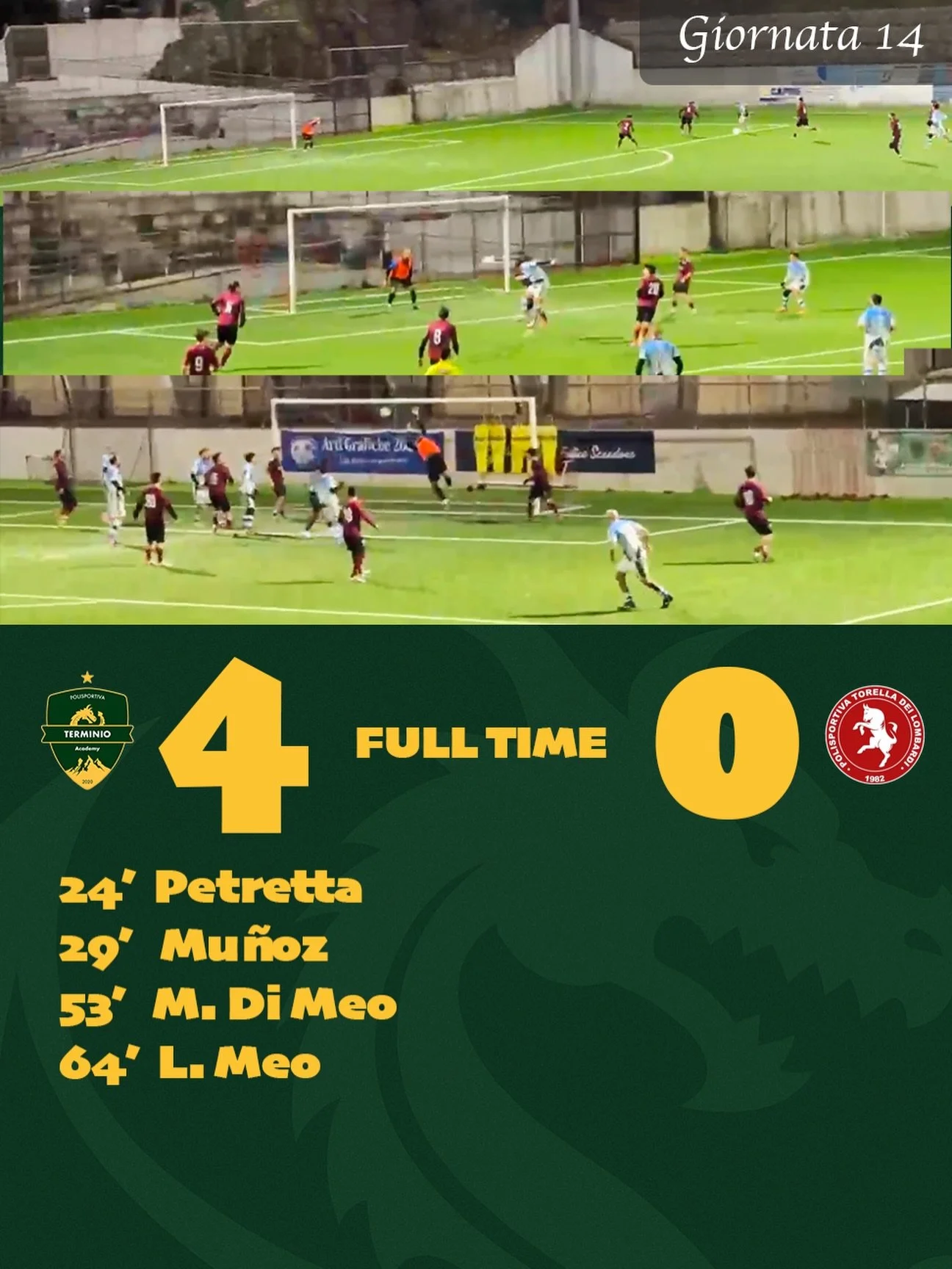 Terminio is on fire! 🔥🐉 four goals from four dragons to continue our win streak and push for first place 😍 a powerful run and strike by the tiger train @michelepetretta2 , a leaping header from the Argentinian @braian.munoz97 , a roaring blast fro