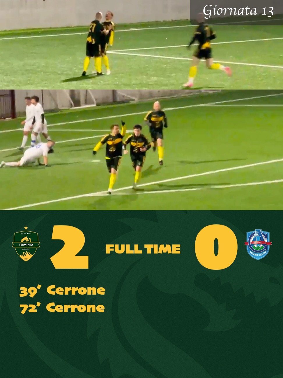 Doppietta per Cerrone!! ⚽️⚽️ and the dragons bring the fire to keep a clean sheet and win 2-0 as we continue our jumping January 🔥🐉 a hard fought match against opponents that wanted it just as bad. But it seems nobody can stop @abbiamosemprefattoco
