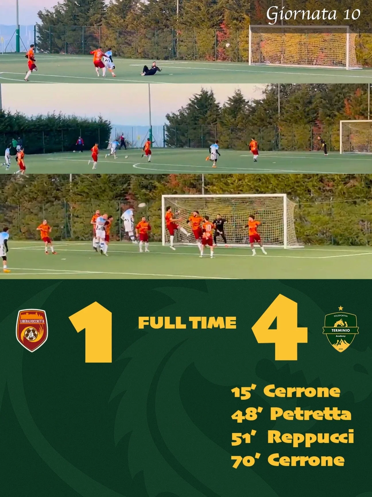 That&rsquo;s 4 goals to make it 4 wins in a row ! TERMINIO IS ON FIRE 🔥🐉 

The dragons put on a show on the road today, taking home all 3 points against Liberal Rocchetta, who kept it an exciting match with end to end action. 

Cerrone @abbiamosemp