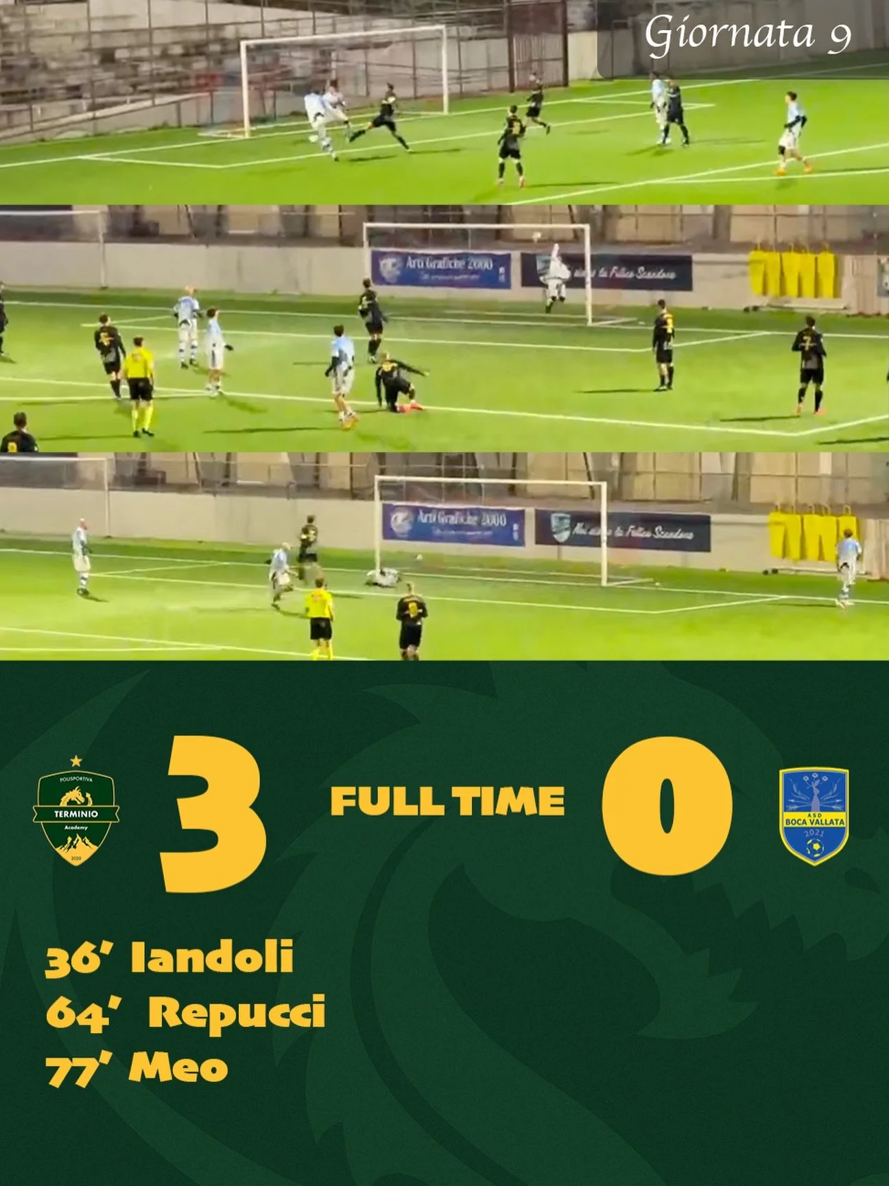 3 goals makes it a 3 game win streak for the 3-headed dragon! 🐉🐉🐉

And incredible display by our entire squad and 3 different goal scorers. We fly together, we score together, we win together. 

We are Terminio 🐉

Thank you to Boca Vallata for a 