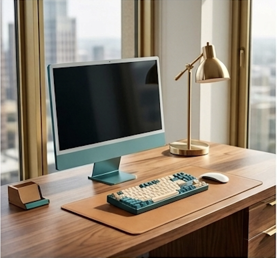 AI generated image of a desk with a computer