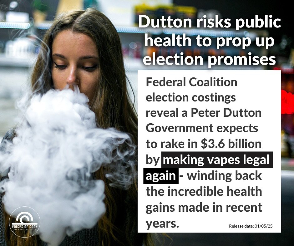 Shadow Treasurer Angus Taylor told Afternoon Briefing it was &ldquo;not a new policy&rdquo; and insisted it would not normalise vaping. 

Parents of Cook, we ask you - how do you feel about a Dutton led government making vapes legal again? 

An infor