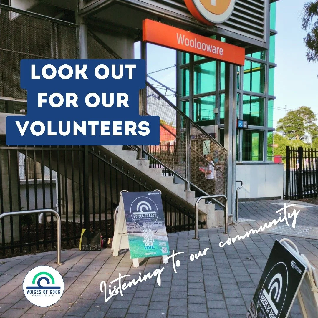 Volunteers were out and about at Woolooware and Jannali stations this week 

Thanks to all who stopped to chat or answer our 3 question straw poll

You can find links to our surveys and straw poll in our bio 

More info at voicesofcook.org

#communit