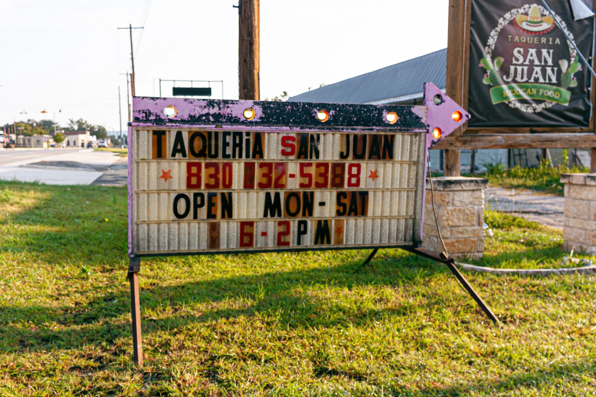 Sign for Taqueria San Juan in Leakey, TX - xTexas Trail Association