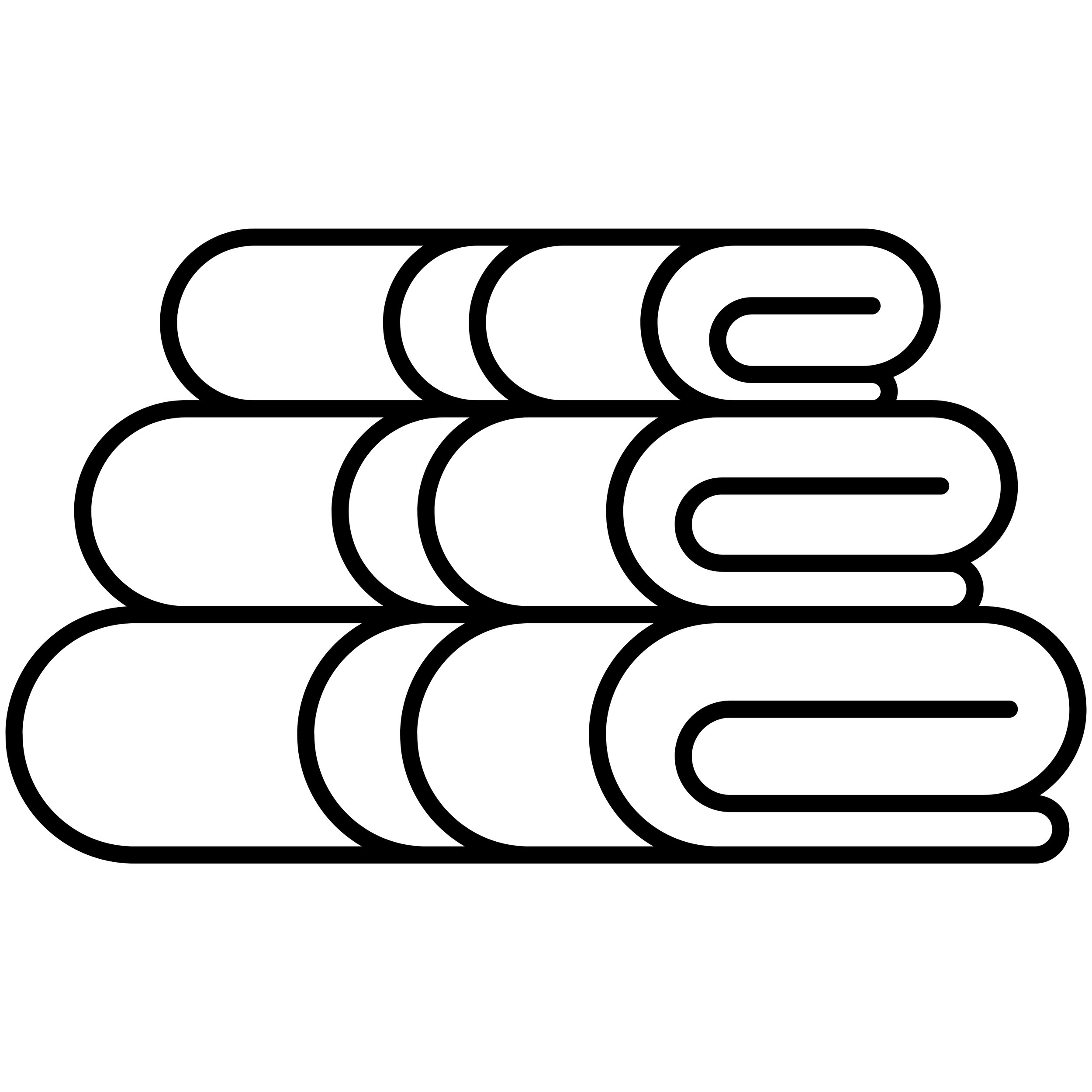 Stack of five folded towels, black and white outline illustration.