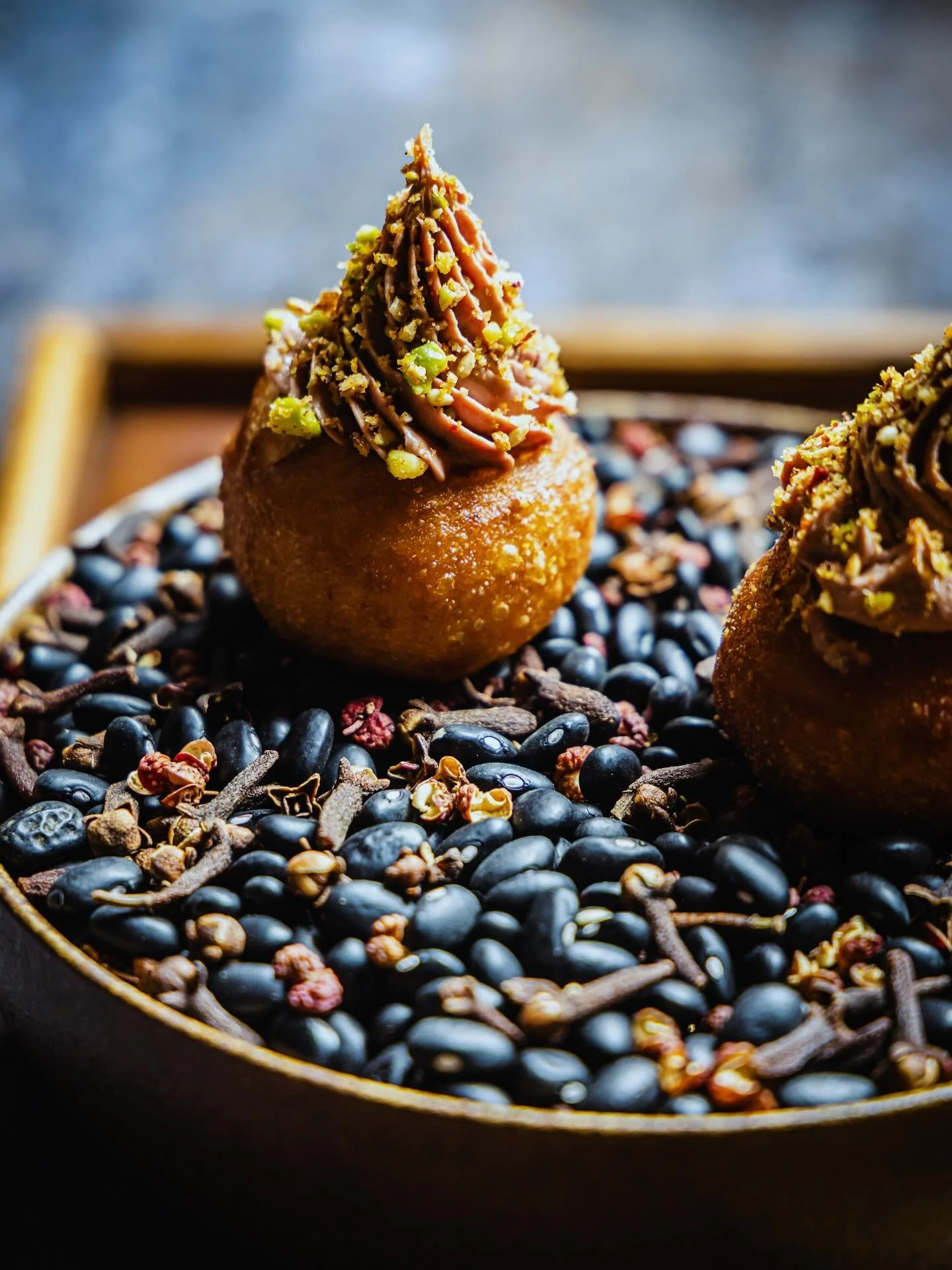 Chicken adobo- doughnut, fermented otago cherry, adobo liver mousse, pistachio

📸 @thatgreenolive