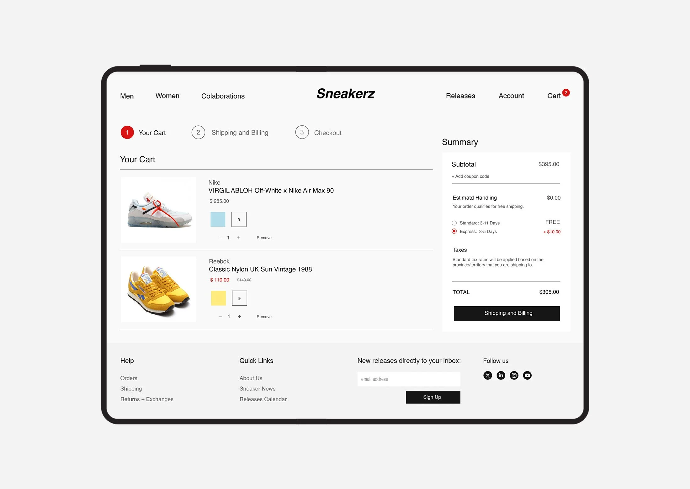 Sneakerz user cart