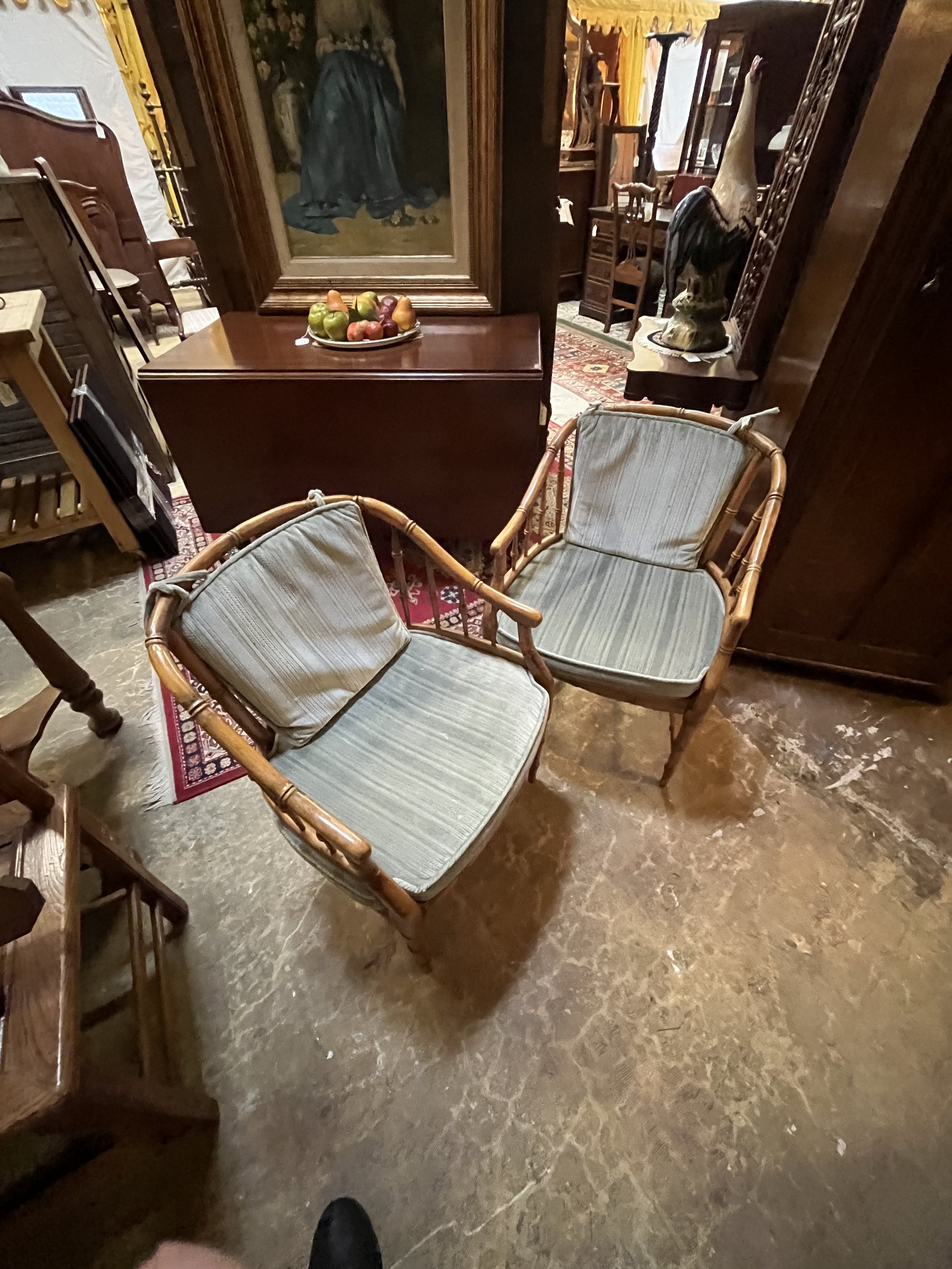 CO7TM4 - Pair of Faux Rattan Arm Chairs