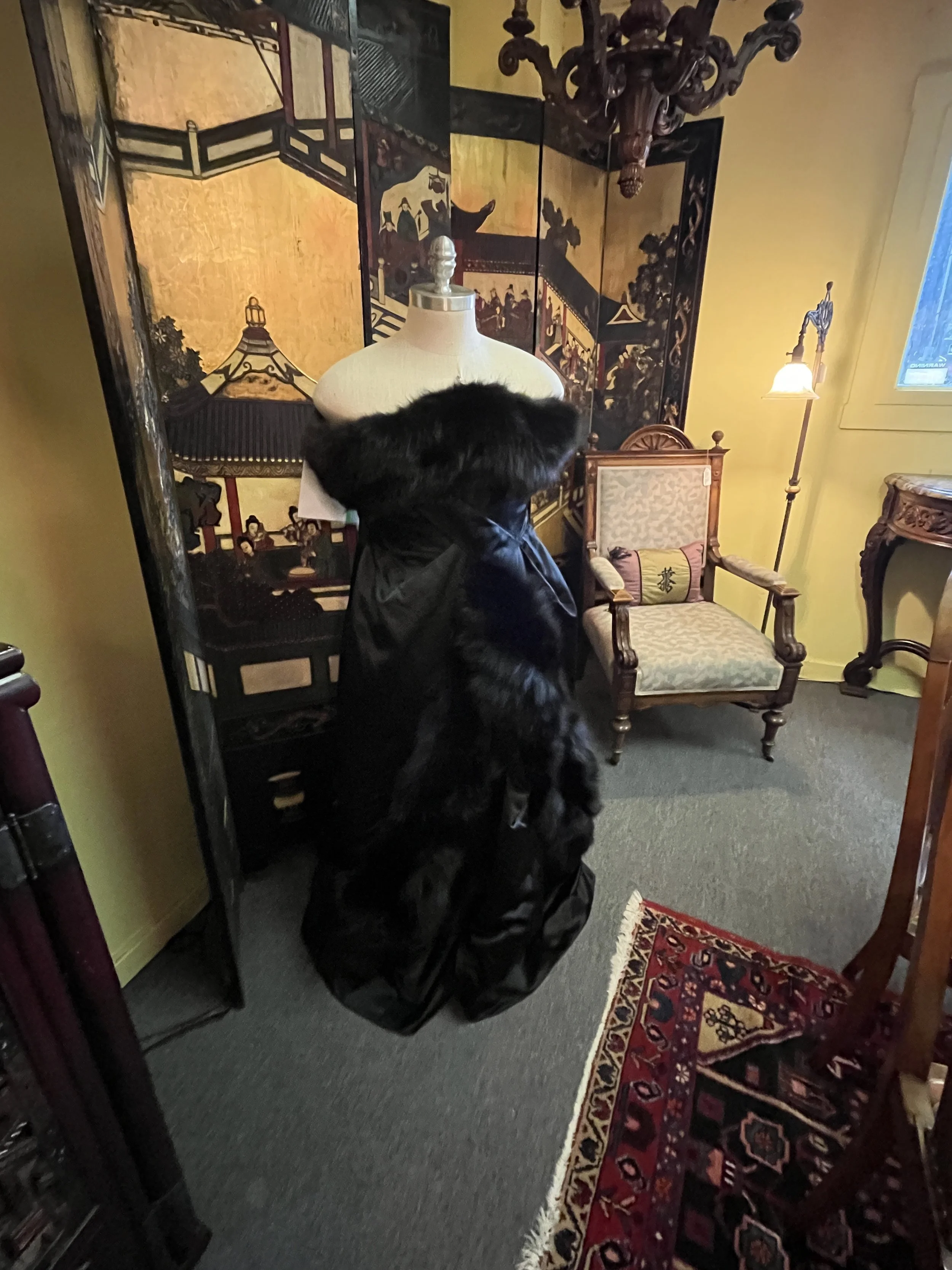 12RM4 - Black Satin and Mink Strapless Evening Dress