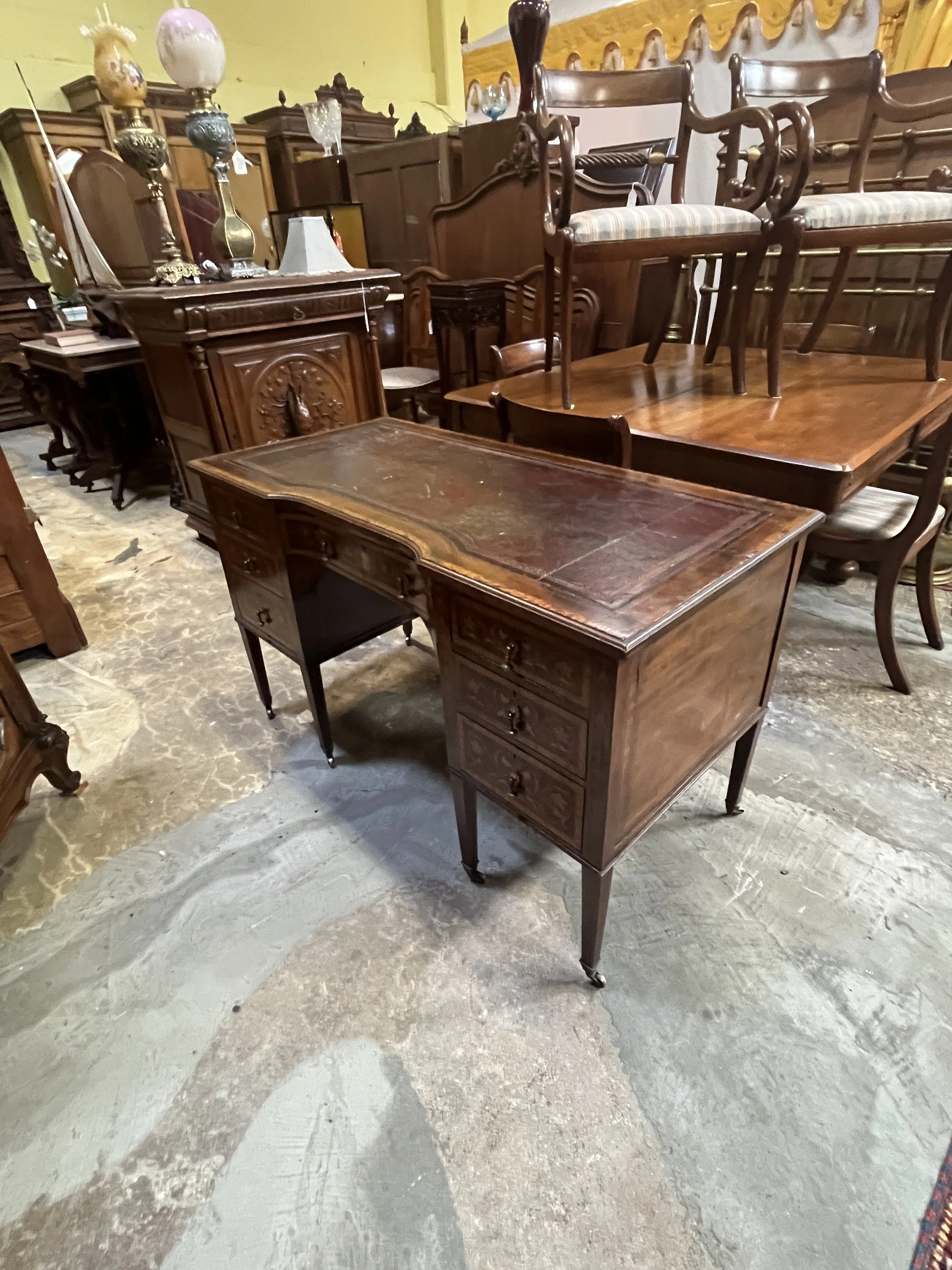 4RM16 - Satinwood Inlaid Kneehole Desk