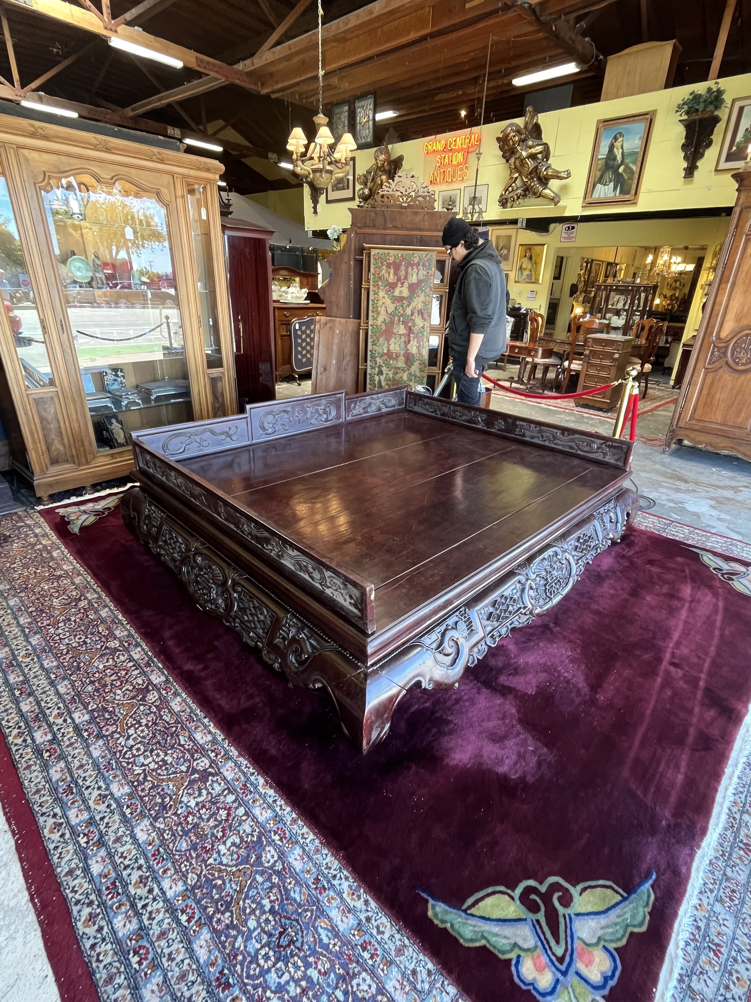 7RM17 - Heavily Carved Ironwood Platform Bed
