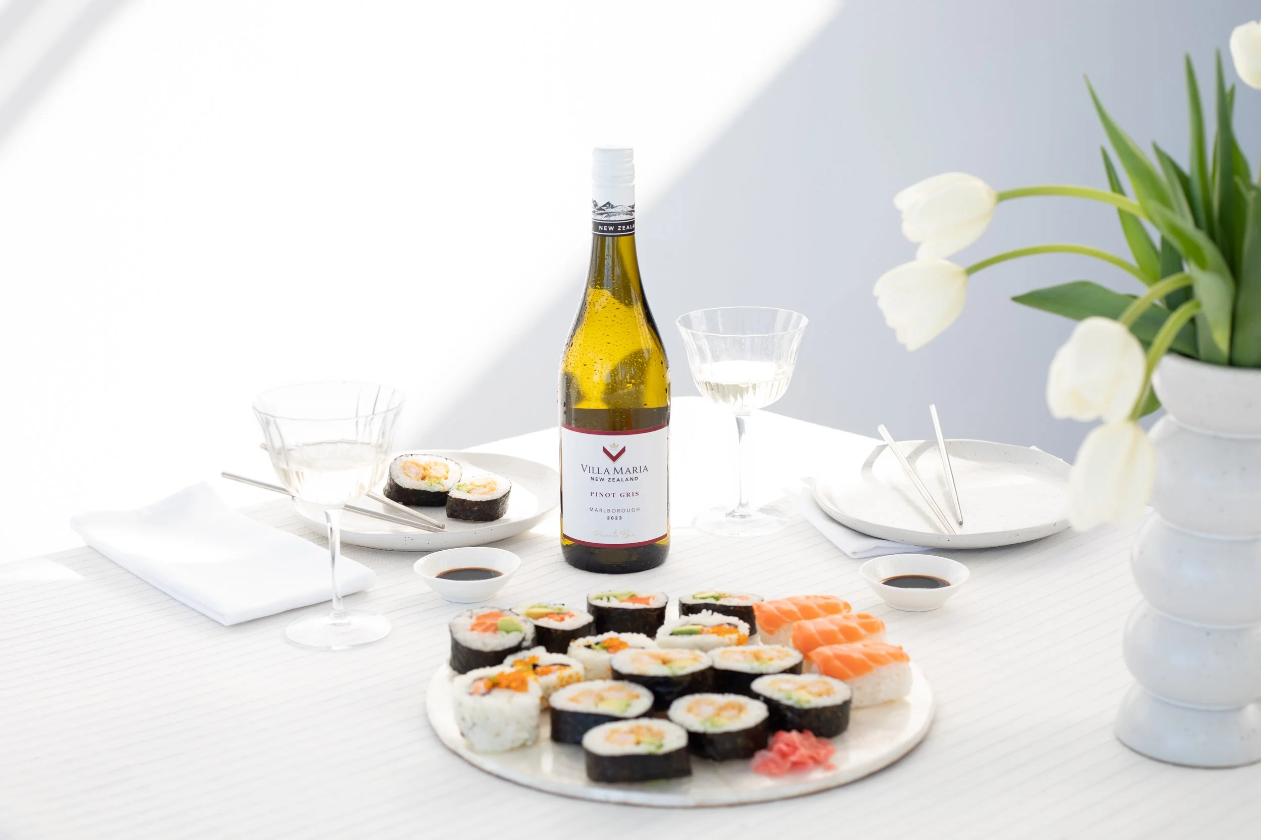 Wine photography featuring a bottle of Villa Maria wine shot and photograped by Shout + Co.