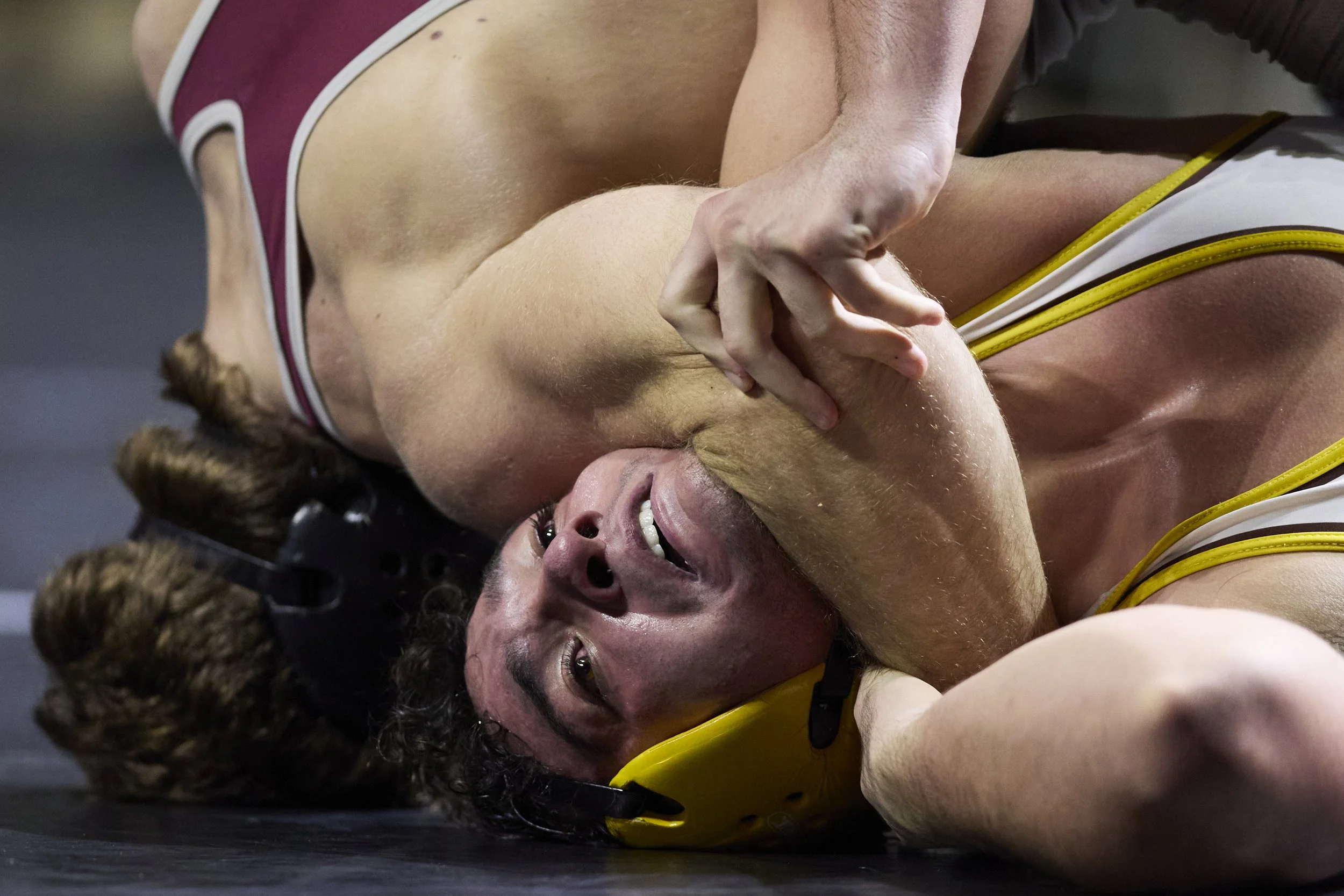 Konner Lambers of Ohio University wrestles Julian Dawson of Morgan State on Nov. 8, 2025, in The Convocation Center in Athens, Ohio.