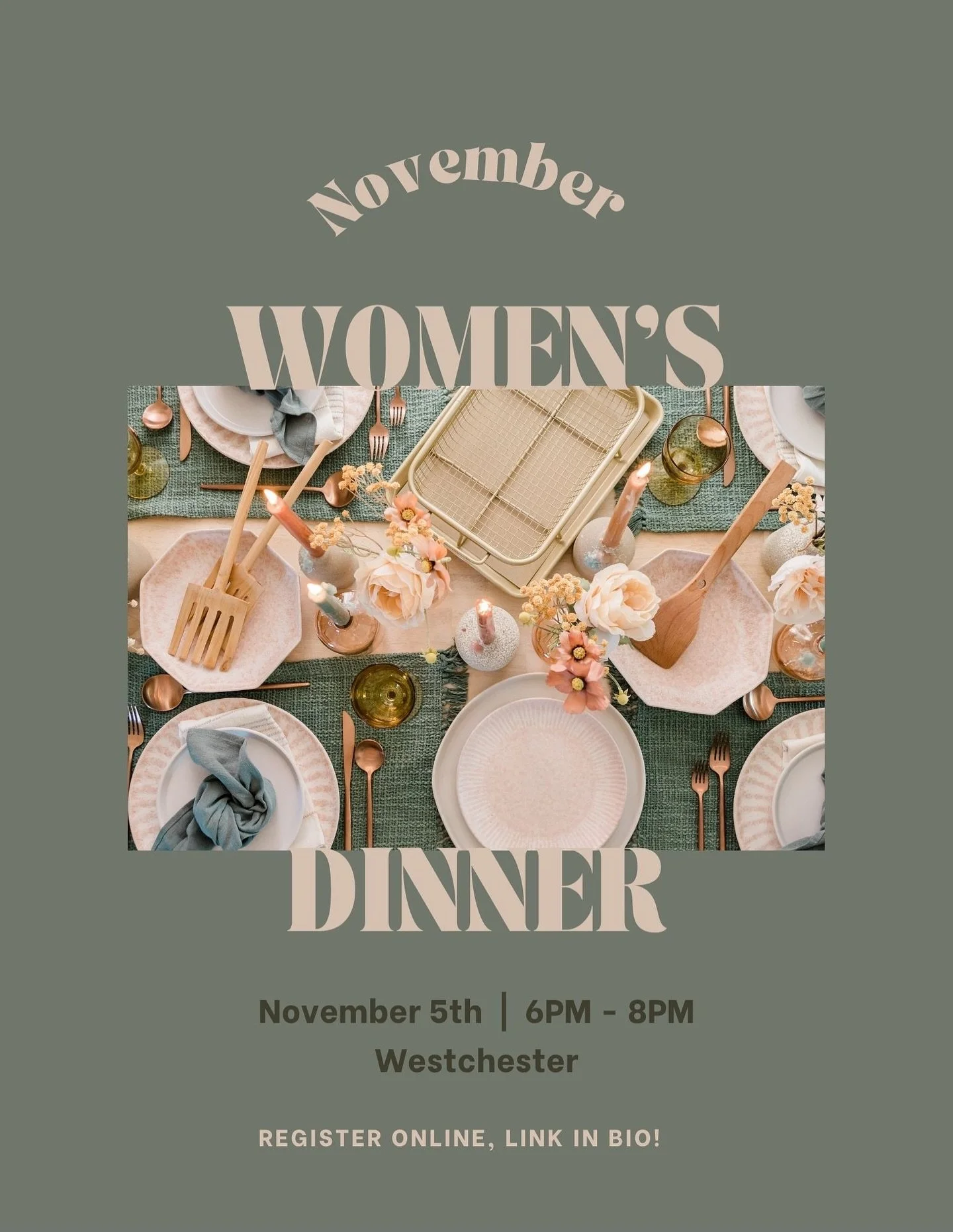 After an incredible Sunday night together as a church family this past weekend, we are extra excited for our time together next week for our women’s dinner! 
Join us November 5th from 6pm-8pm for deep conversation on how we can continue to gro