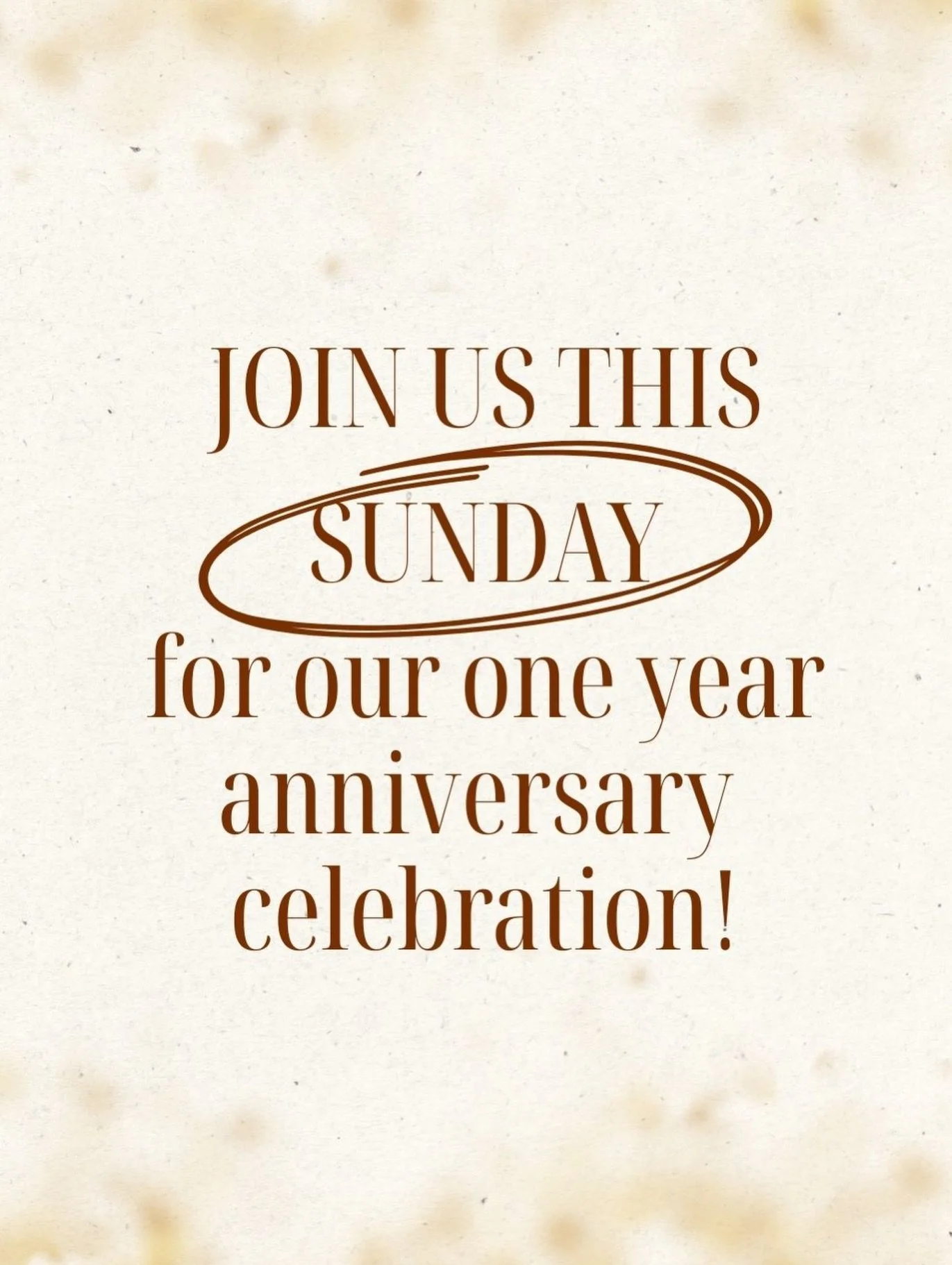 THIS SUNDAY! Join us for our usual worship gathering where we will spend some time celebrating all that God has done in our community in our first year!

After church, we&rsquo;ll head over for a post church brunch to continue celebrating together! 
