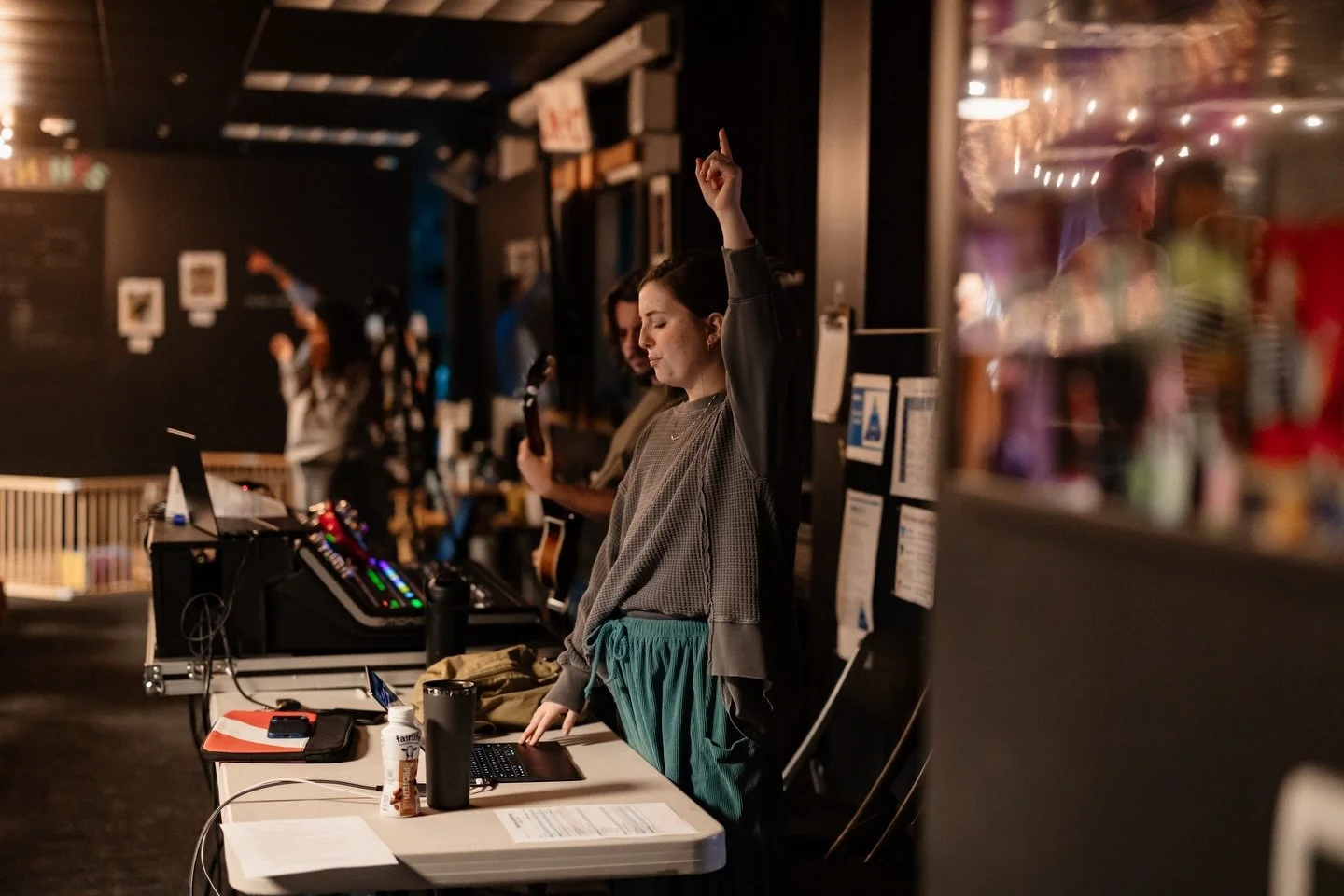 We love our teams! Playing bass behind the sound board and worshipping while running slides. 🤩🤩 

We are SO grateful for you and can&rsquo;t wait to see you all today!! 

9:30am - Coffee &amp; Community ☕️
9:45am - CCP Check In 👶🏼
10:00am - Worsh