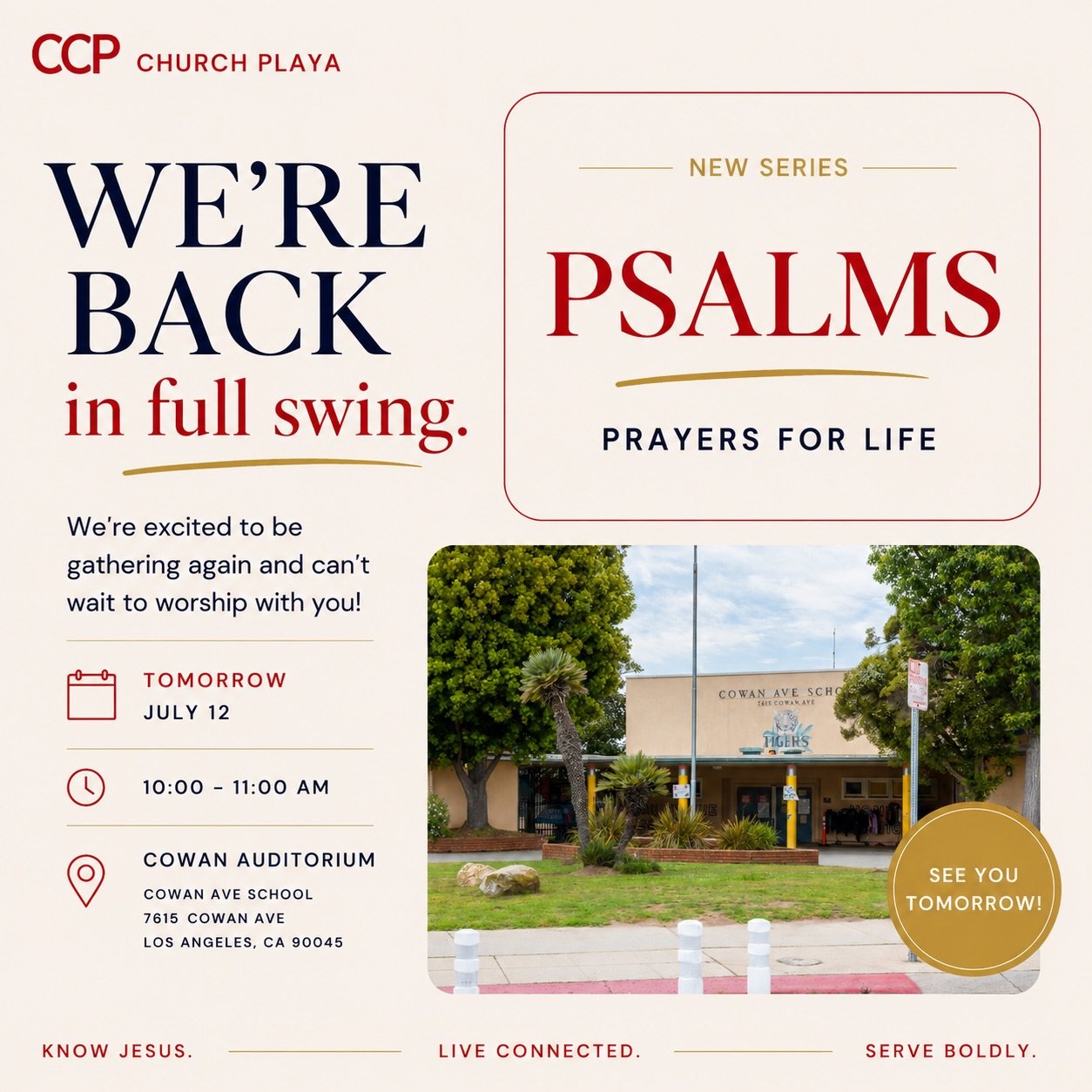 We&rsquo;re back in full swing. 🙌

After taking a Sabbath over the holiday weekend, we can&rsquo;t wait to gather again tomorrow as we launch a brand new series through the book of Psalms: Prayers for Life.

The Psalms remind us that no matter what 