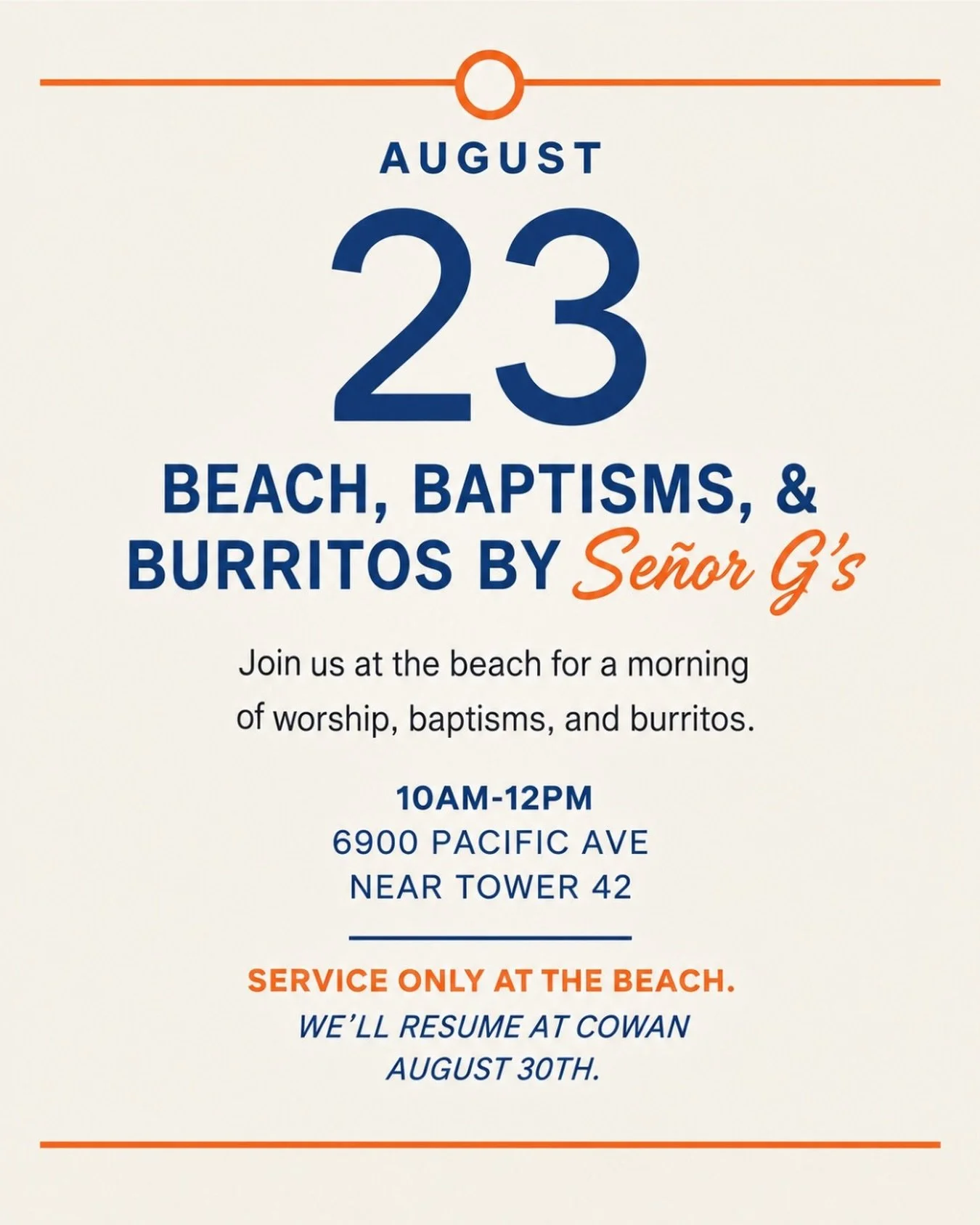 🌊 Tomorrow, church is at the beach!

As we continue our Sundays in August, we&rsquo;re gathering by the water for one of our favorite Sundays of the year&mdash;a morning of worship, baptisms, and celebrating stories of new life in Jesus. 🤍

We&rsqu