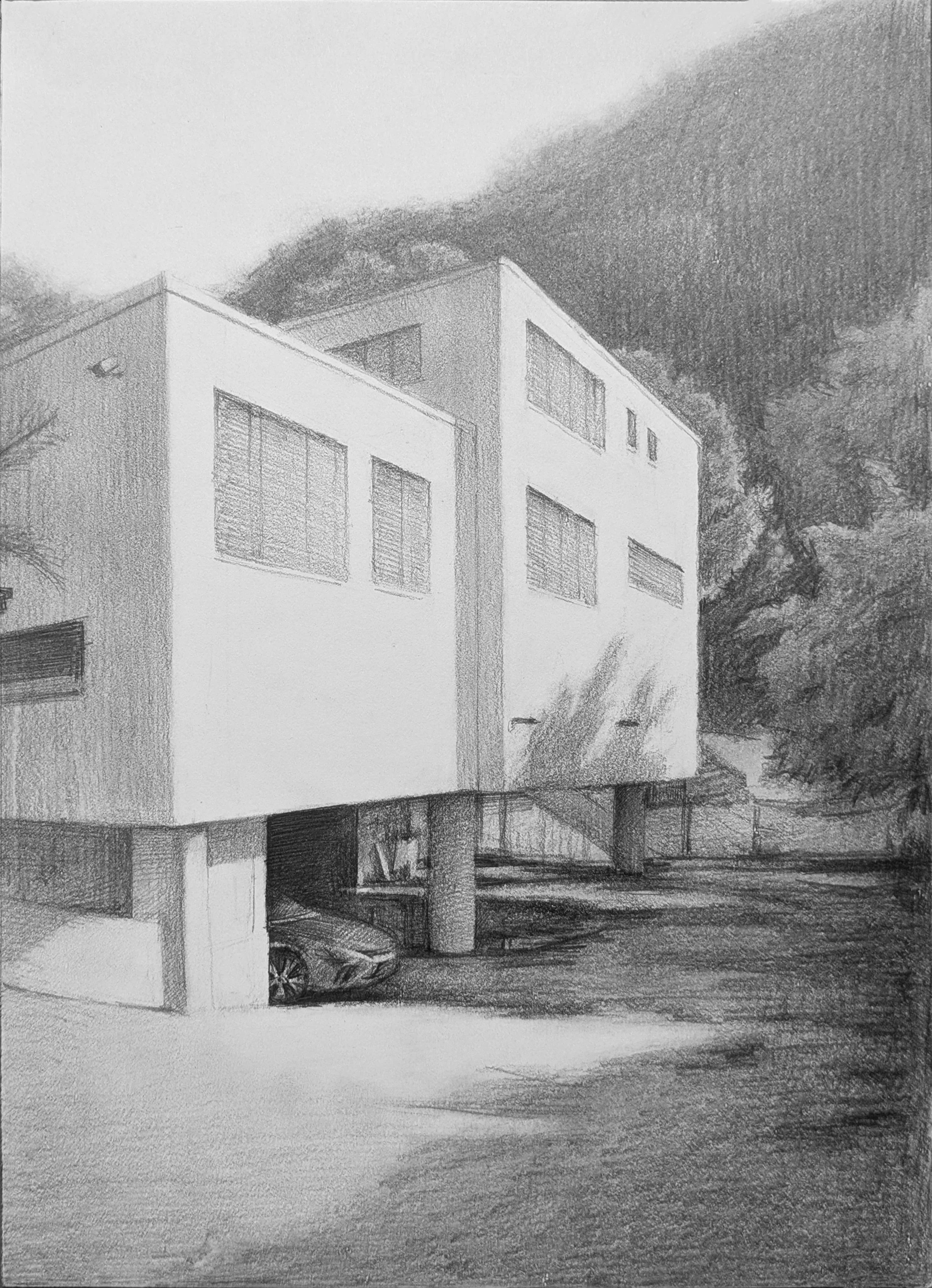 MFA Building, 12" x 8.5", Graphite pencil on paper, 2026