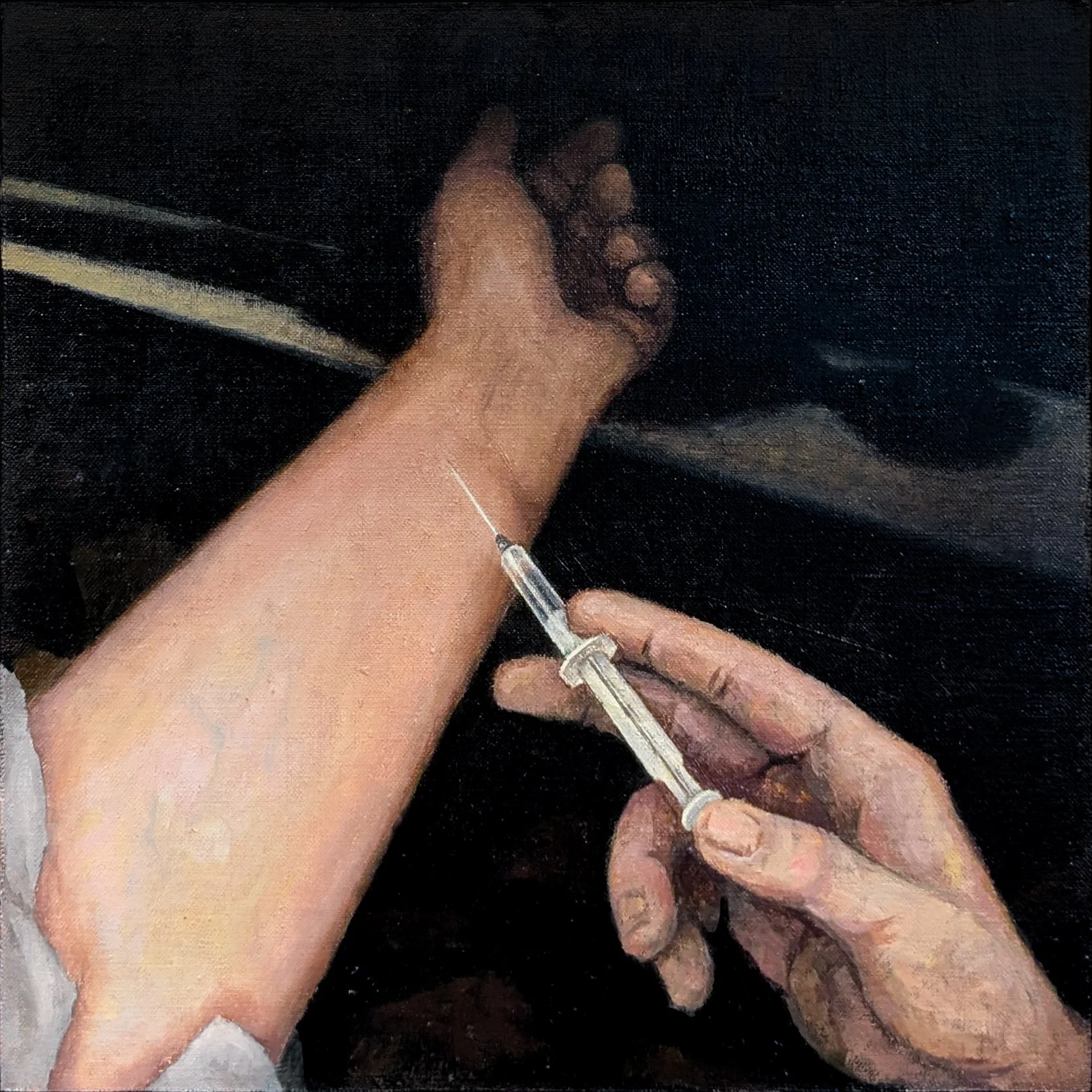 Inject, 11" x 11", Oil on panel, 2026