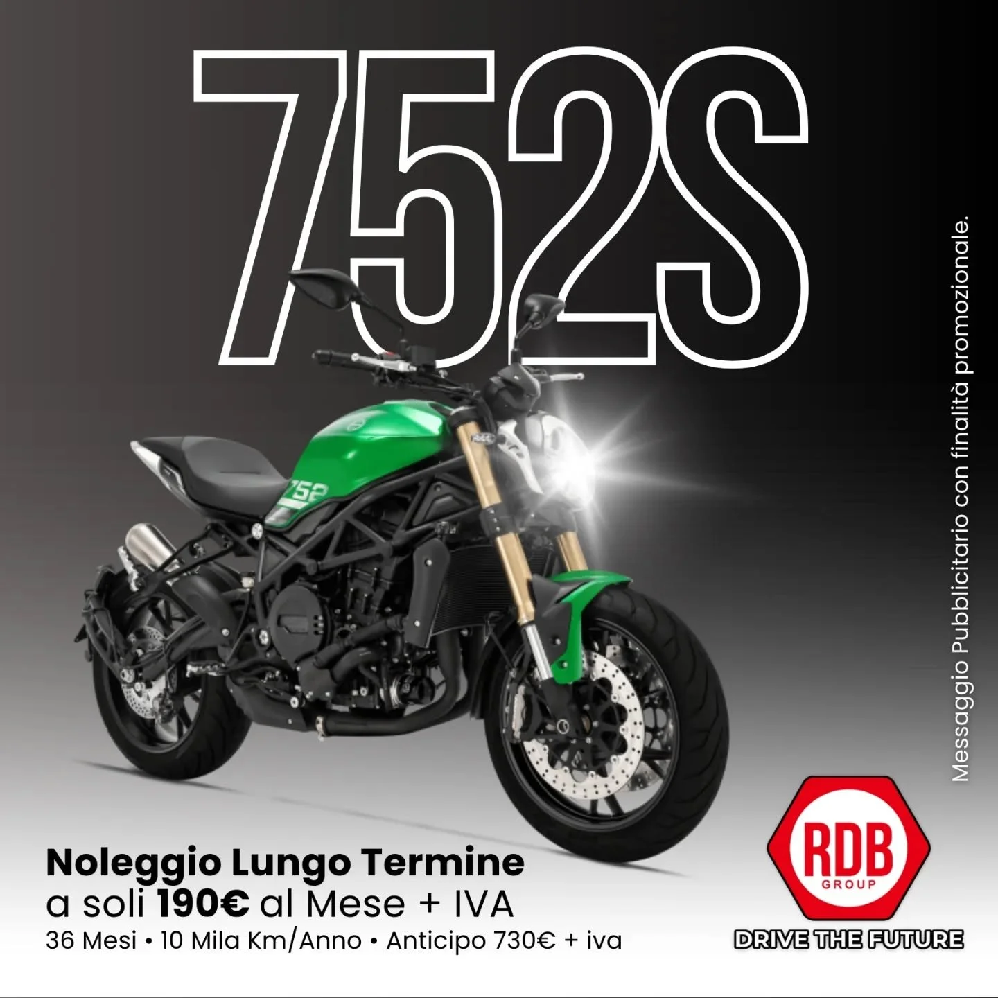 Super promo per guidare la tua prossima moto! 

Benelli 752S pu&ograve; essere tua con la formula Noleggio Lungo Termine a soli 190&euro; al Mese + Iva. Guidabile anche con patente A2 grazie alla possibilit&agrave; di depotenziamento.

Contattaci sub