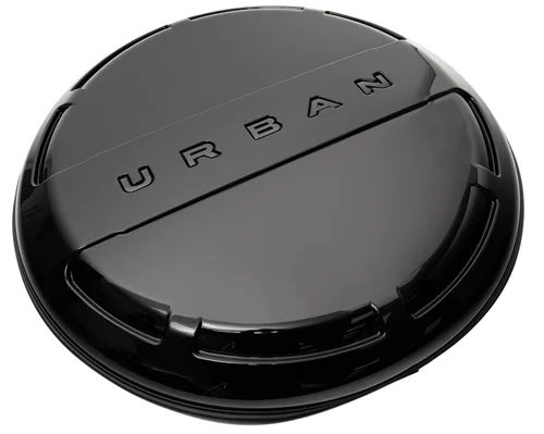 Gloss black Urban premium spare wheel cover with embossed Urban lettering