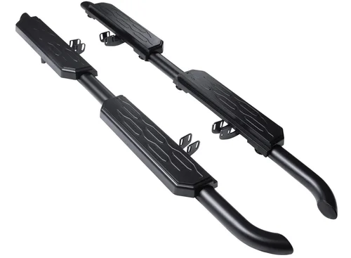Pair of black tubular Urban side steps for the Land Rover Defender 110