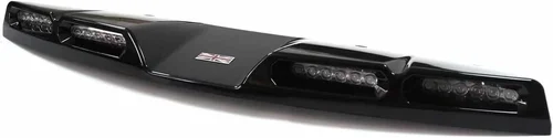 Gloss black Defender light bar with a Union Jack badge in the centre